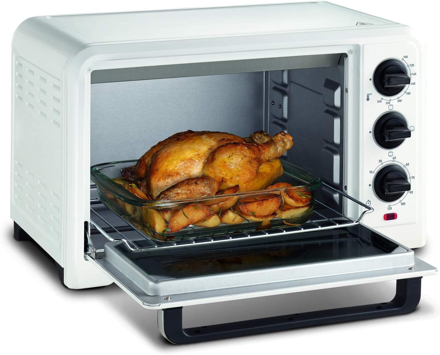 Moulinex Four électrique posable 19 L, Compact, chaleur tournante, 6 modes de cuisson, Thermostat réglable jusqu’à 240°C, Minuteur 120 min, Grille réversible, Lèche frites, Optimo noir OX444810