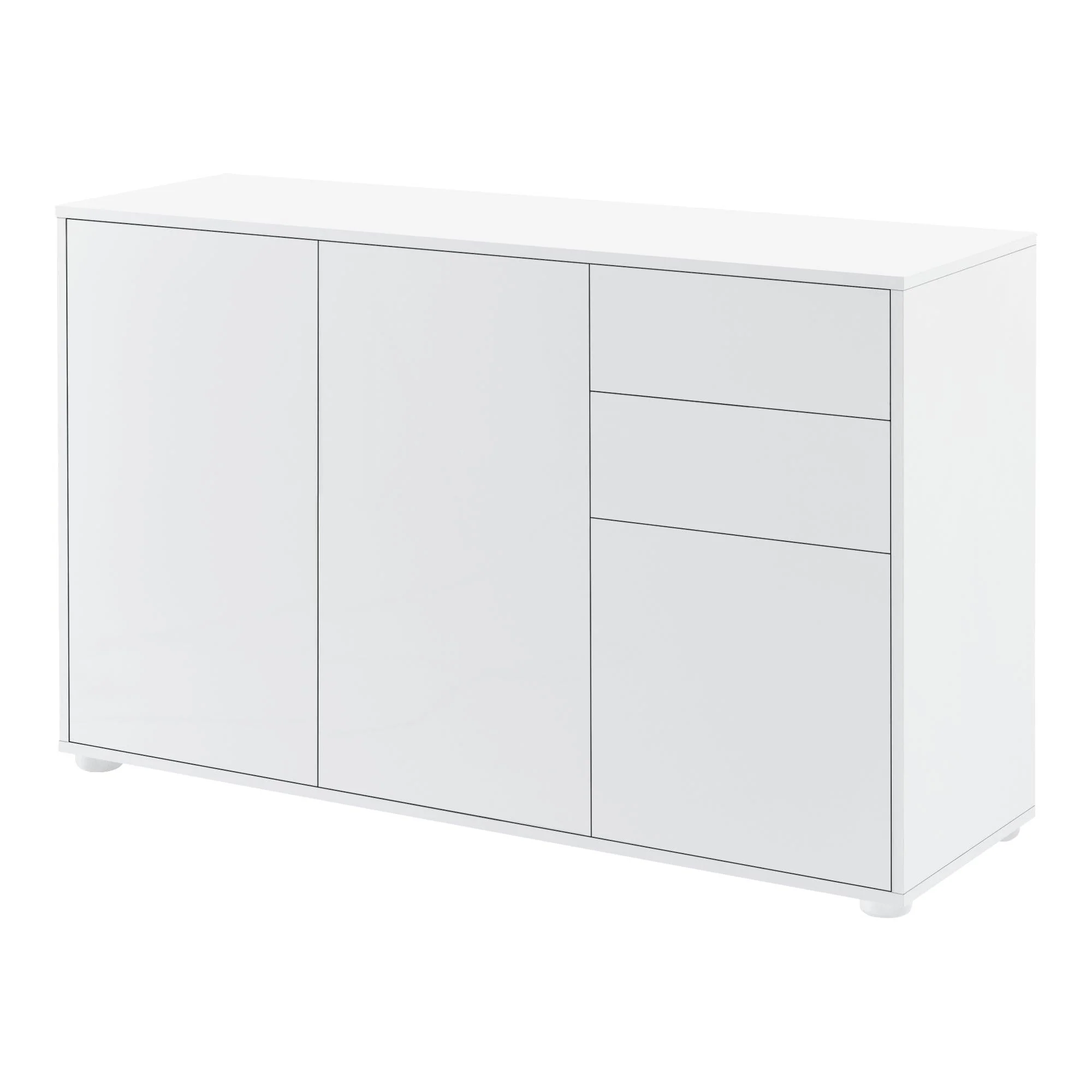 Buffet commode meuble de rangement pratique avec 2 tiroirs 3 portes 117 cm blanc brillant 03_0005046