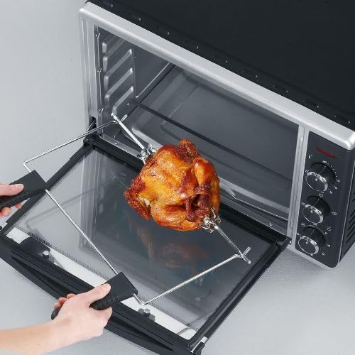 SEVERIN Mini-Four à chaleur tournante 42 L avec pierre à pizza et tournebroche, Four posable 1 800 W design élégant, électrique avec minuteur 120 min, Noir/Inox, TO 2058