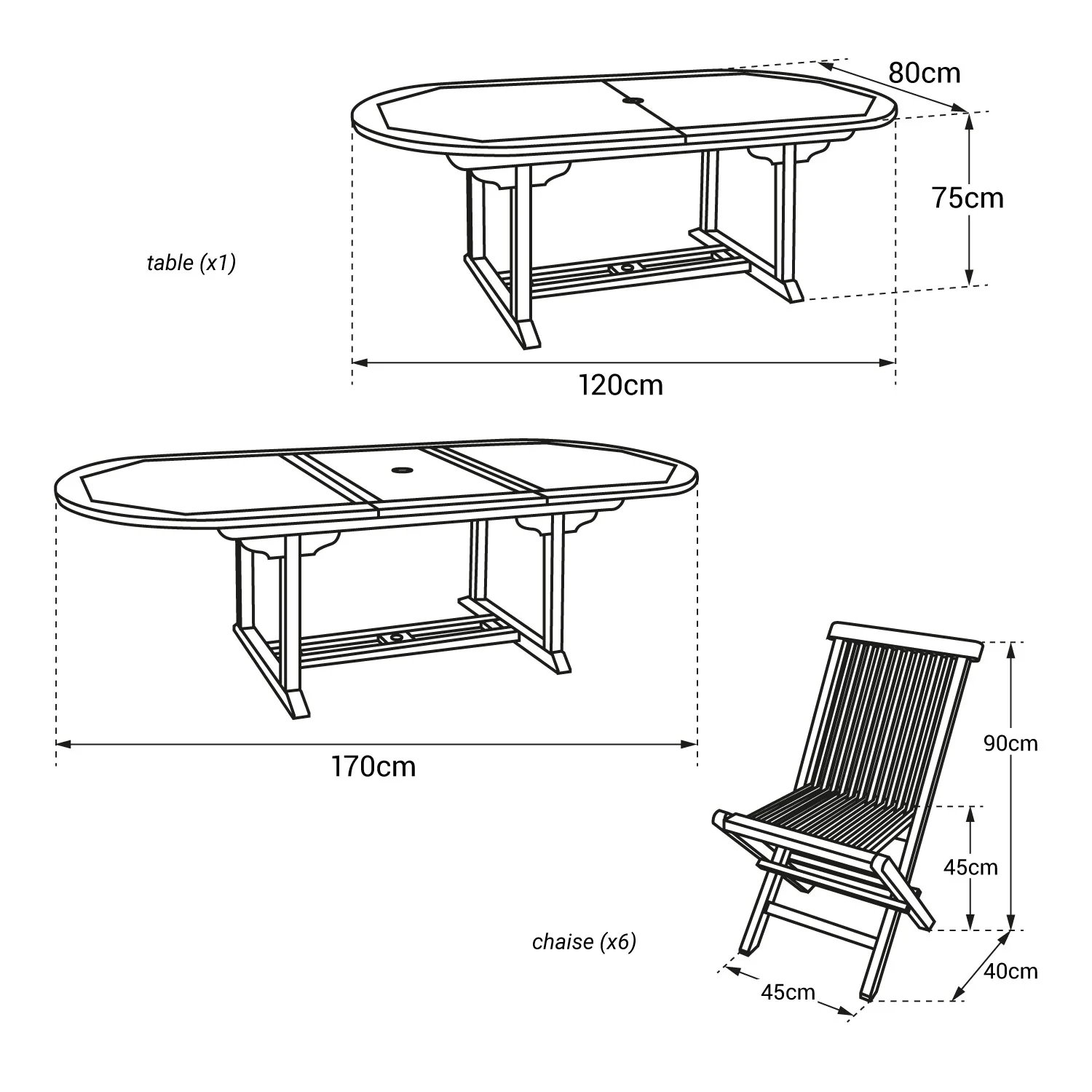 Salon de jardin en teck LOMBOK - table ovale extensible - 6 places Happy Garden