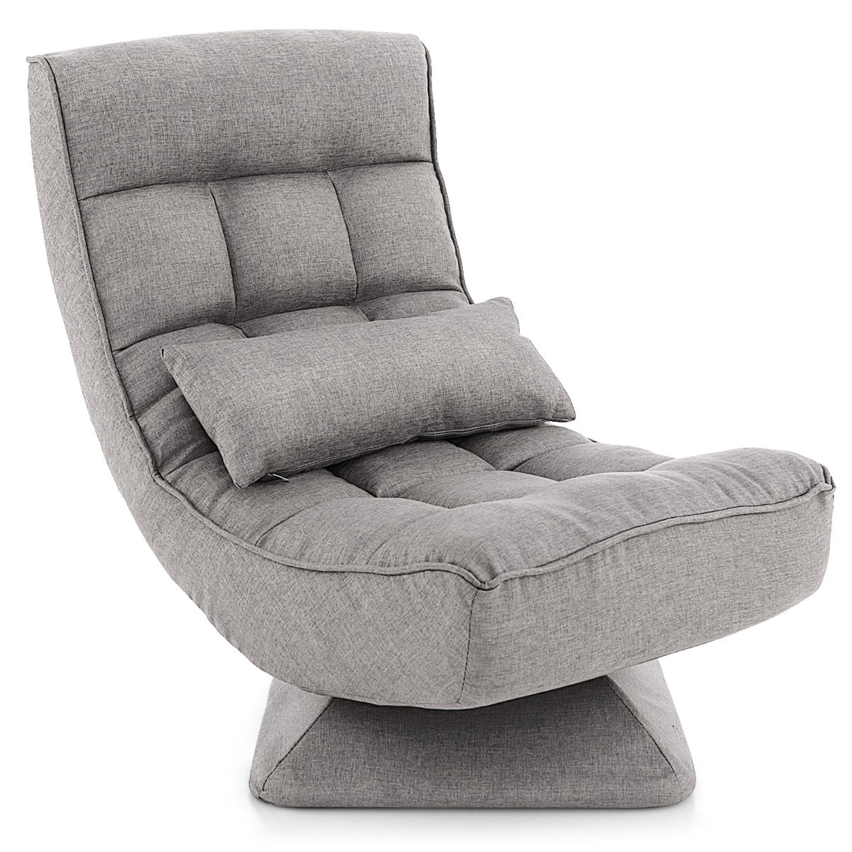 Chaise de sol pliable réglable à 5 positions fauteuil rembourré pivotante avec oreiller lombaire fauteuil de salon sans assemblage gris 20_0008122