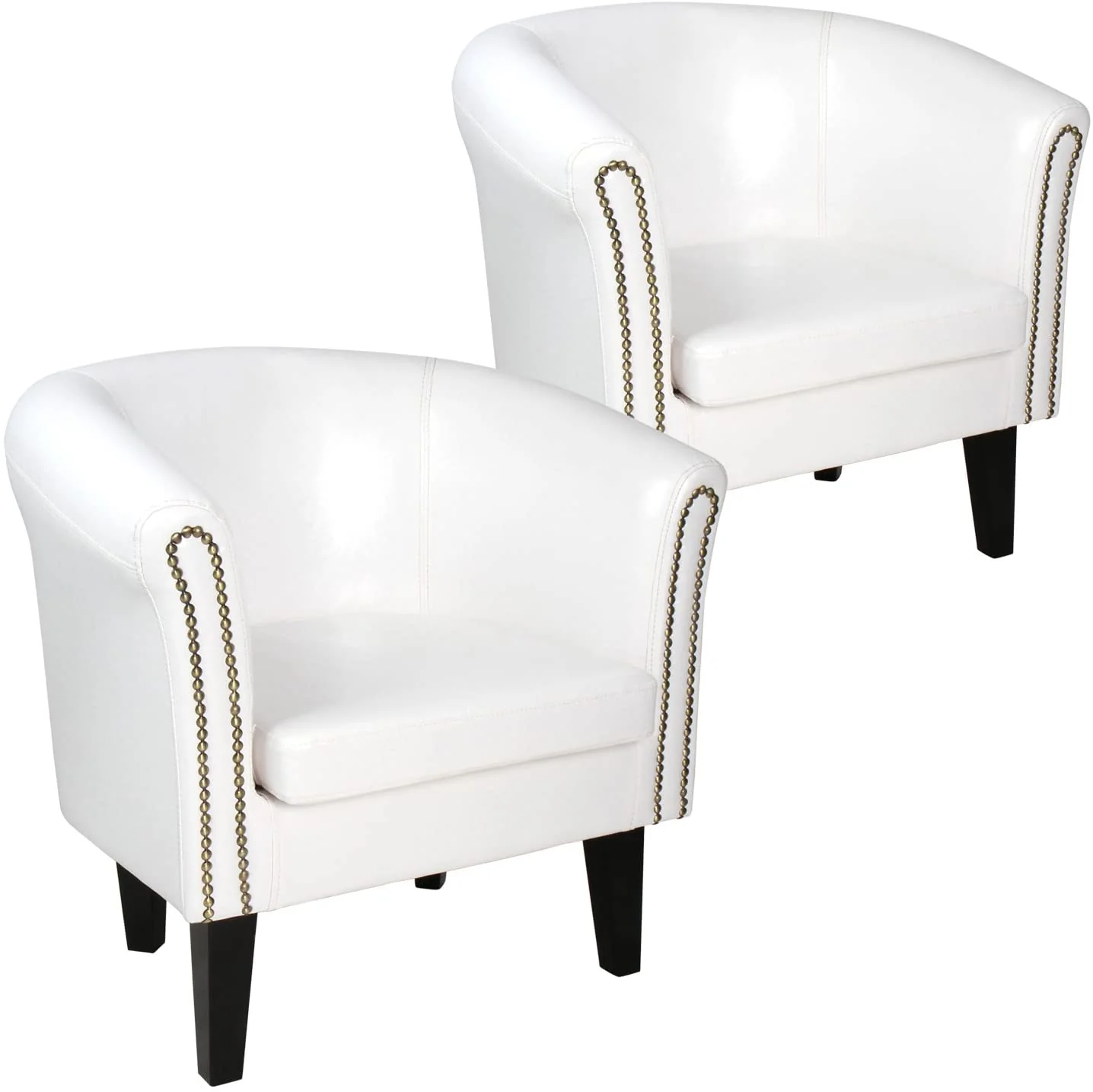 Lot de 2 fauteuils chesterfield en synthétique et bois avec éléments décoratifs en cuivre 58 x 71 x 70 cm chaise cabriolet meuble de salon blanc 01_0000112