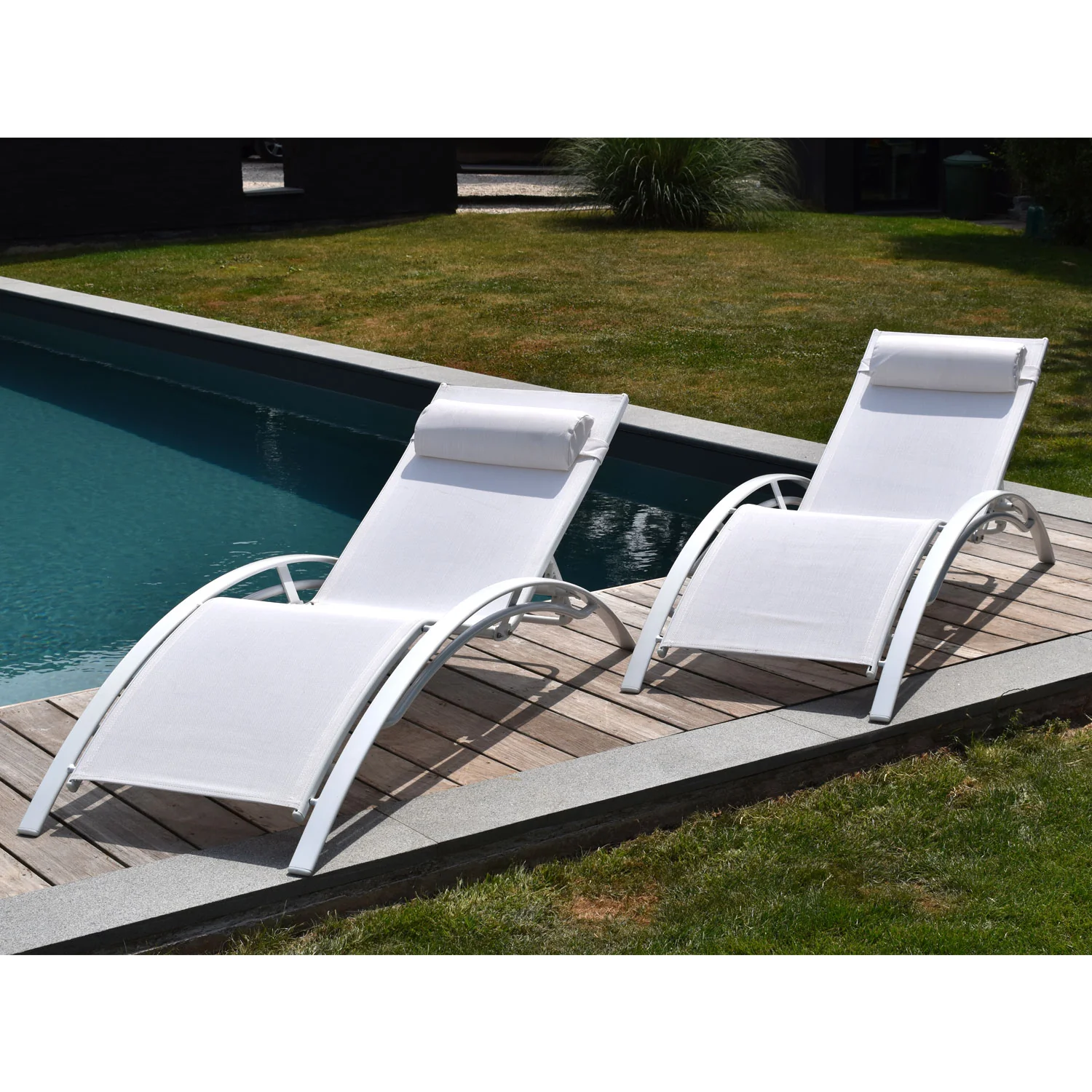 Lot de 2 transats GALAPAGOS en textilène blanc - aluminium blanc Happy Garden