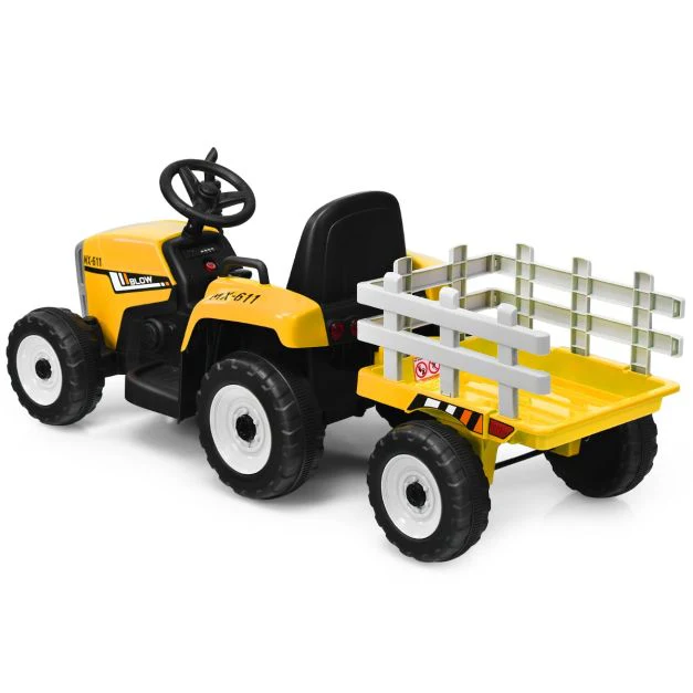 Tracteur electrique avec remorque pour enfants 3 vitesses lumières led fonctions audio usb et bluetooth jaune 20_0006612