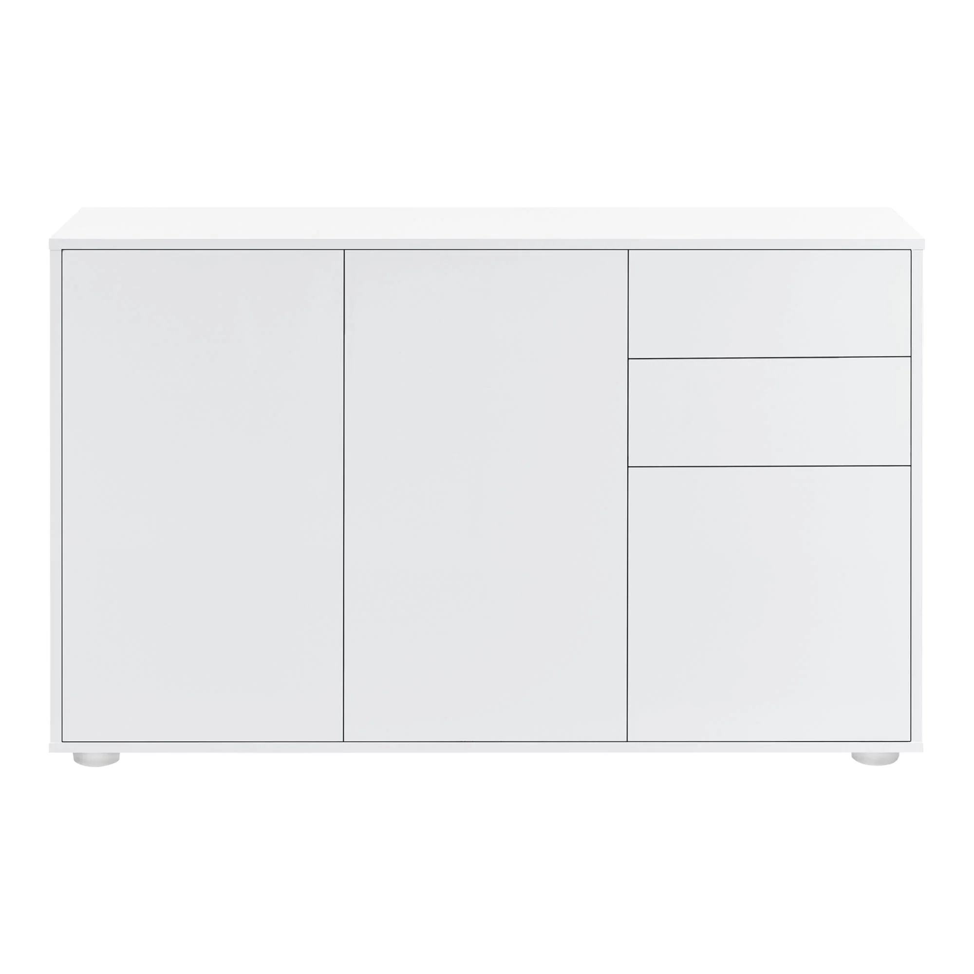 Buffet commode meuble de rangement pratique avec 2 tiroirs 3 portes 117 cm blanc brillant 03_0005046