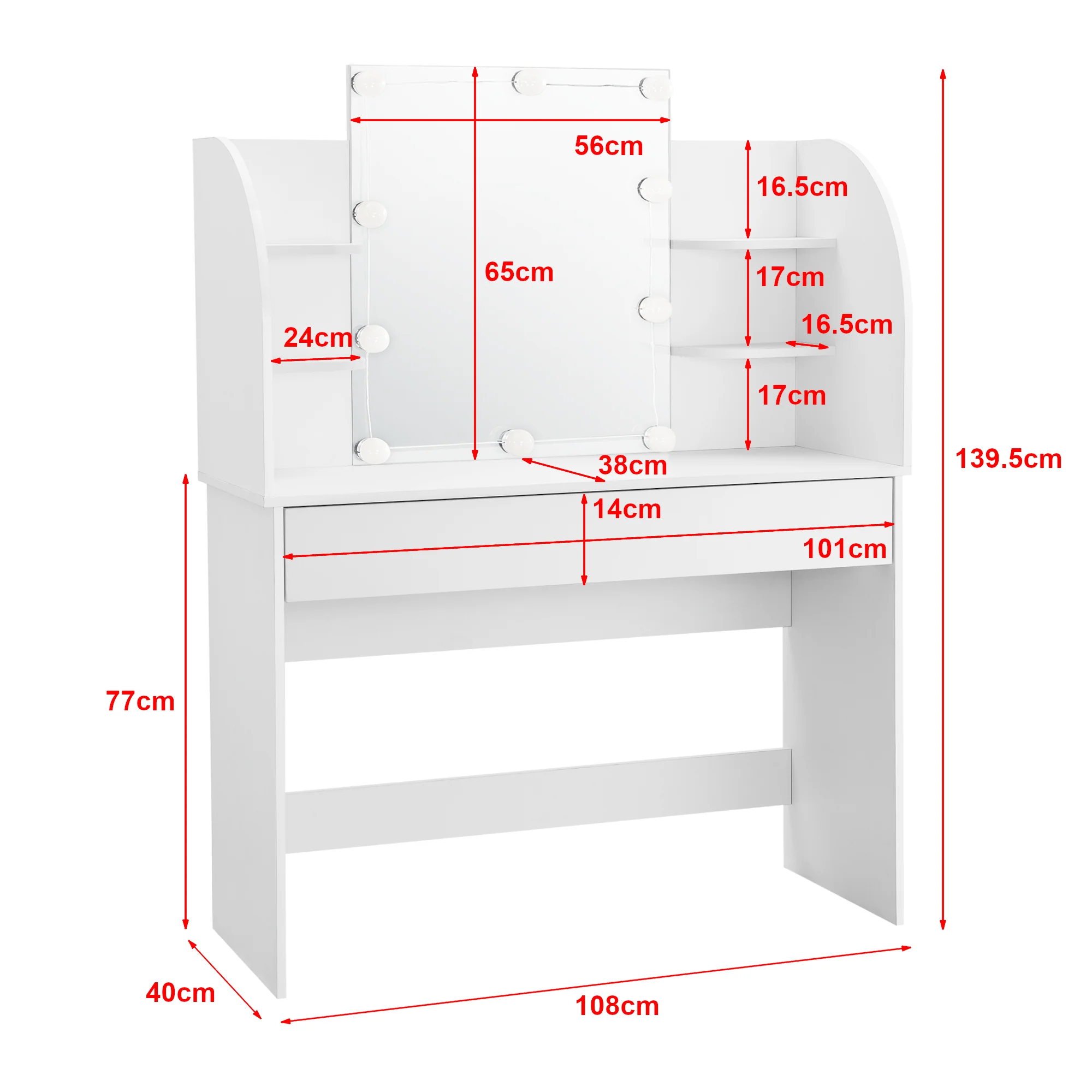 Coiffeuse table de maquillage avec 10 led blanc 03_0006815