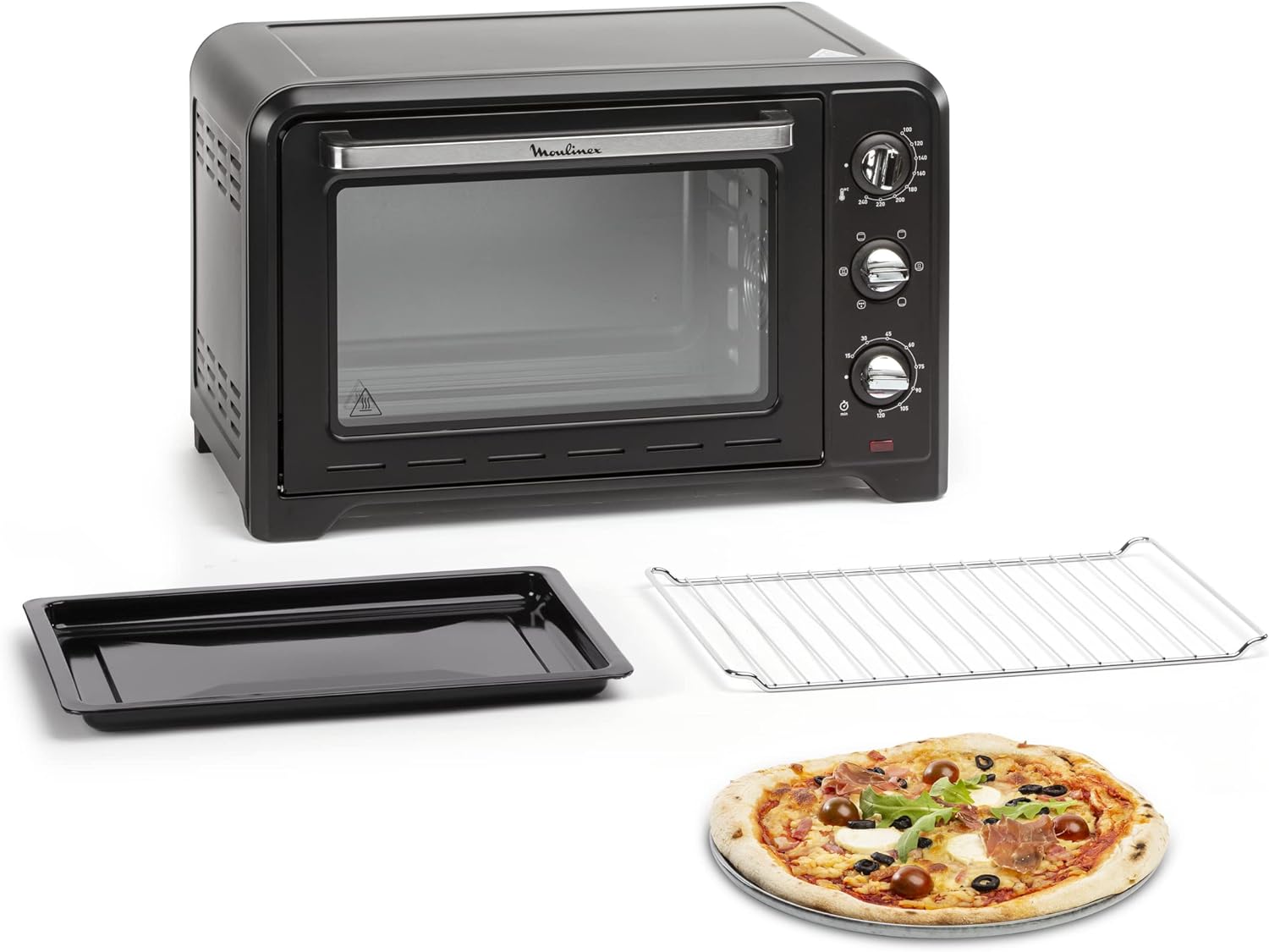 Moulinex Optimo 33L Four Electrique Chaleur tournante Noir 6 Modes de Cuisson pain pizza tartes gateaux patisseries Grille et Leche frites inclus OX464810