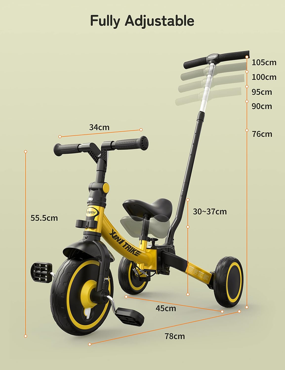 besrey 5 en 1 Tricycle Enfant bébé évolutif 1-4 Ans,Vélo Draisienne,Vélo sans Pédale,Noir