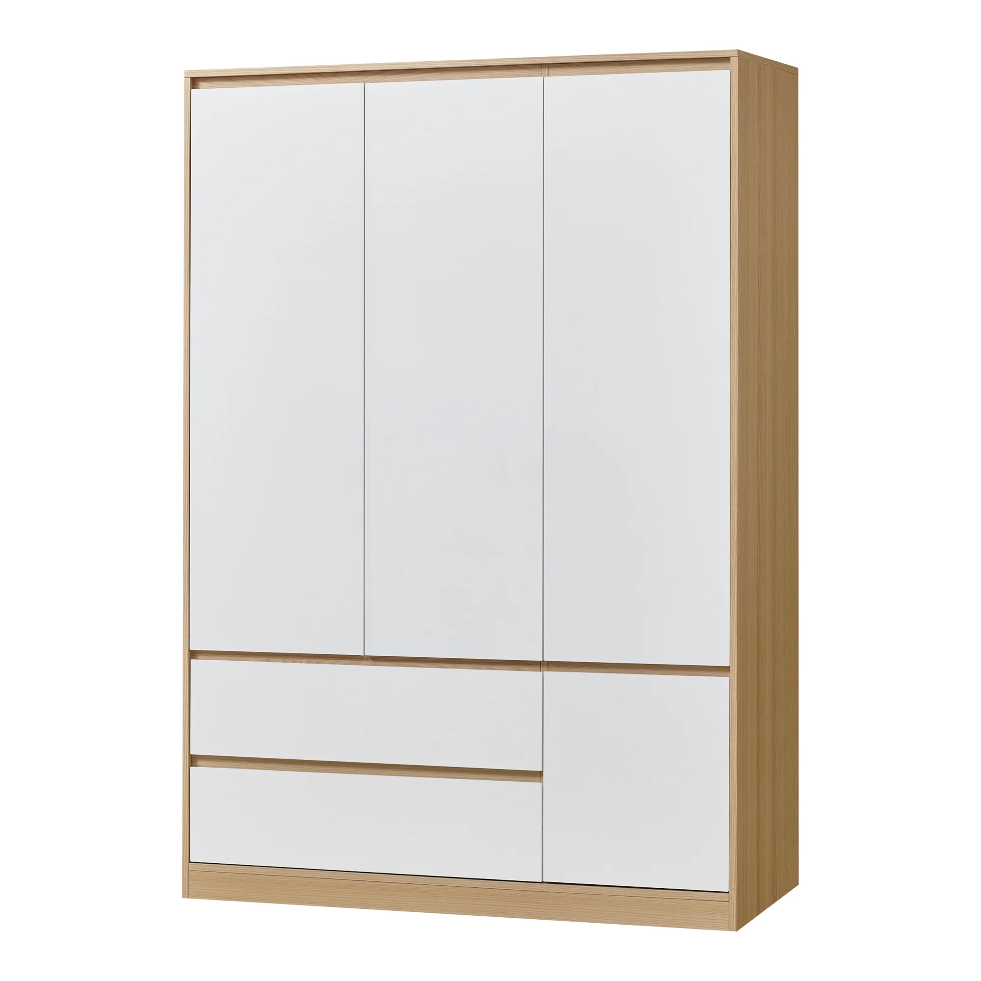 Armoire de chambre garde-robe moderne meuble de rangement intemporel avec 6 tagères et 2 tiroirs MDF 176 x 120 x 52 cm effet chêne blanc 03_0006365