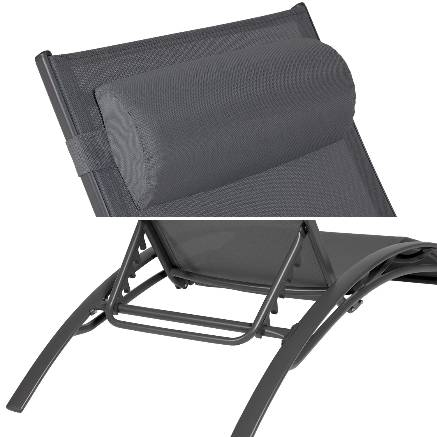 Lot de 2 transats GALAPAGOS en textilène gris - aluminium gris anthracite Happy Garden