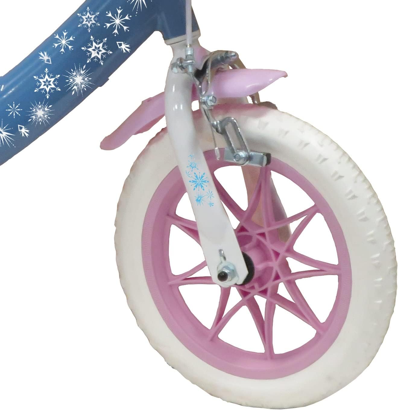 Vélo ATLAS Vélo 12'' Fille Reine des Neiges/Frozen équipé de 1 Frein, Panier Avant, Porte poupée arrière, Garde boues, Carter et stabilisateurs enffant, Bleu Ciel
