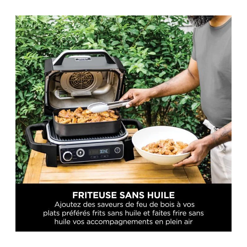 Barbecue électrique - Ninja - Woodfire - Og701eu - Grill, Fumoir & Air Fryer - Antiadhésif - Gris Et Noir Ninja