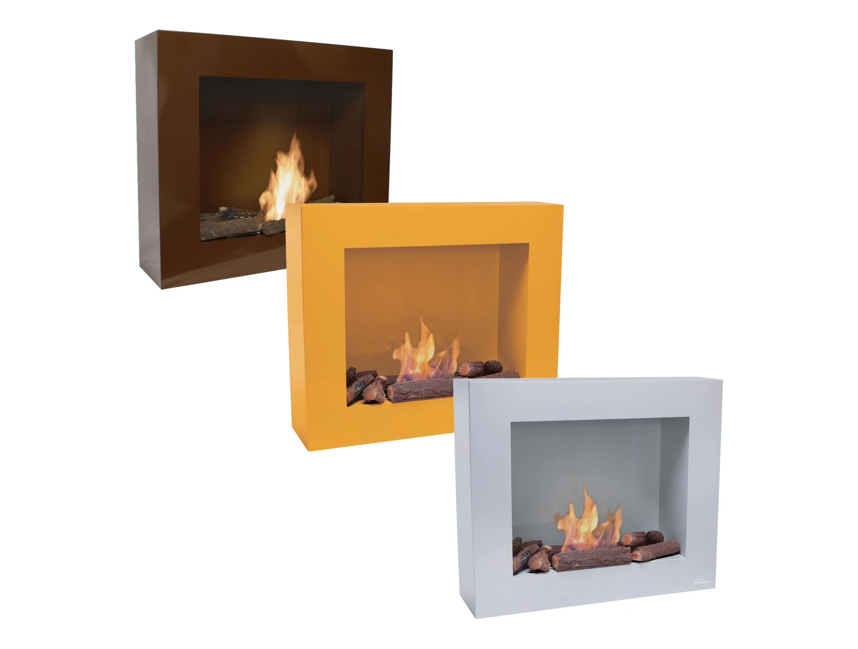 Cheminée à l'éthanol avec sol ou mur ocre clair avec kit entonnoir et bche