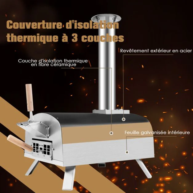 Four à pizza extérieur aux granulés de bois avec pierre à pizza pelle pare-feu pieds pliables cheminée amovible 20_0008602