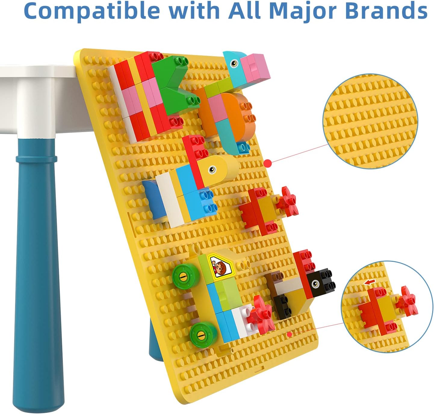 burgkidz Ensemble de Table Multi-activités pour Enfants 5-en-1-128 Pièces Blocs de Construction de Grandes Briques Compatibles, Jeu Comprenant 1 Chaise et 1 Table avec Rangement, Bleu