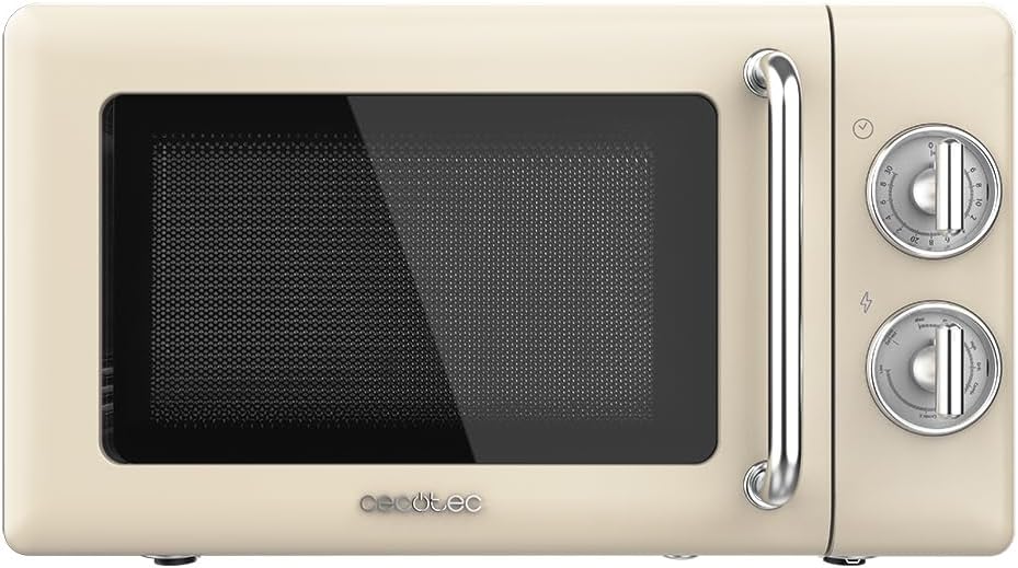 Cecotec Micro-Ondes Mécanique avec Grill Proclean 3110 Retro Bleu. 20 L, 700 W en 6 niveaux, minuterie jusqu'à 30 minutes, mode dégivrage, design vintage bleu, finitions en acier.