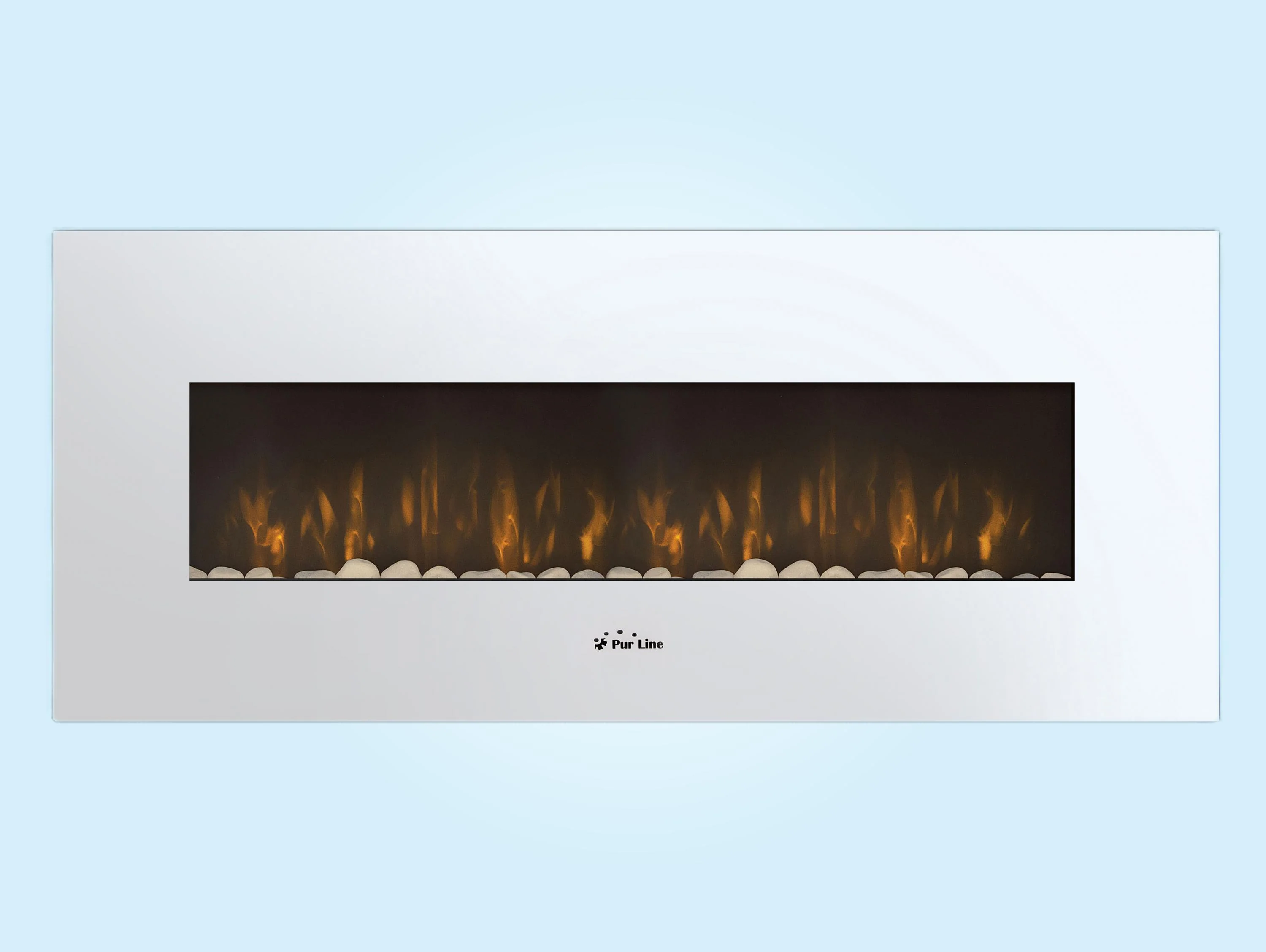 Cheminée électrique panoramique avec éclairage LED d'ambiance et panneau frontal blanc