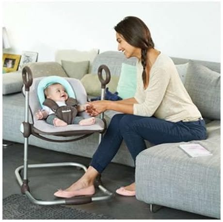 Béaba, Transat Up & Down IV, Transat Réglable en Hauteur, Unisexe pour Bébé et Enfants, 3 Positions d'Inclinaison, Harnais Sécurité 5 Points, Réducteur de Naissance, Gris minéral et miel