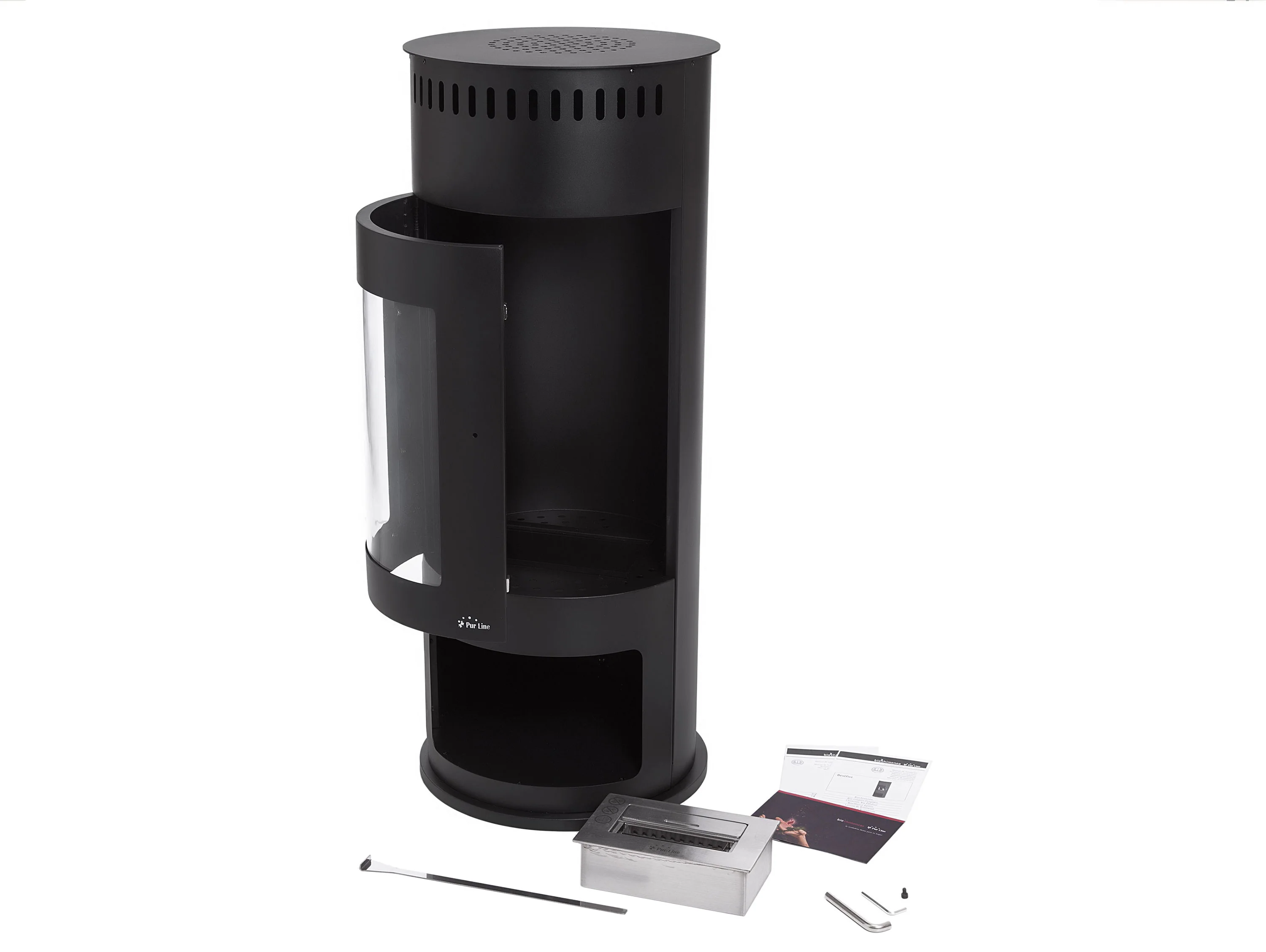 Poêle à éthanol 3kW en acier noir avec faade en verre trempé