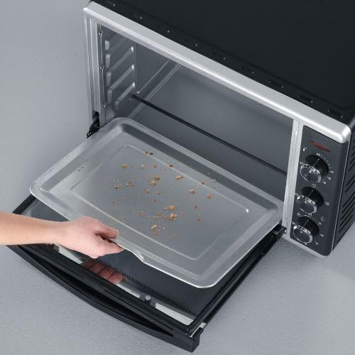 SEVERIN Mini-Four à chaleur tournante 42 L avec pierre à pizza et tournebroche, Four posable 1 800 W design élégant, électrique avec minuteur 120 min, Noir/Inox, TO 2058
