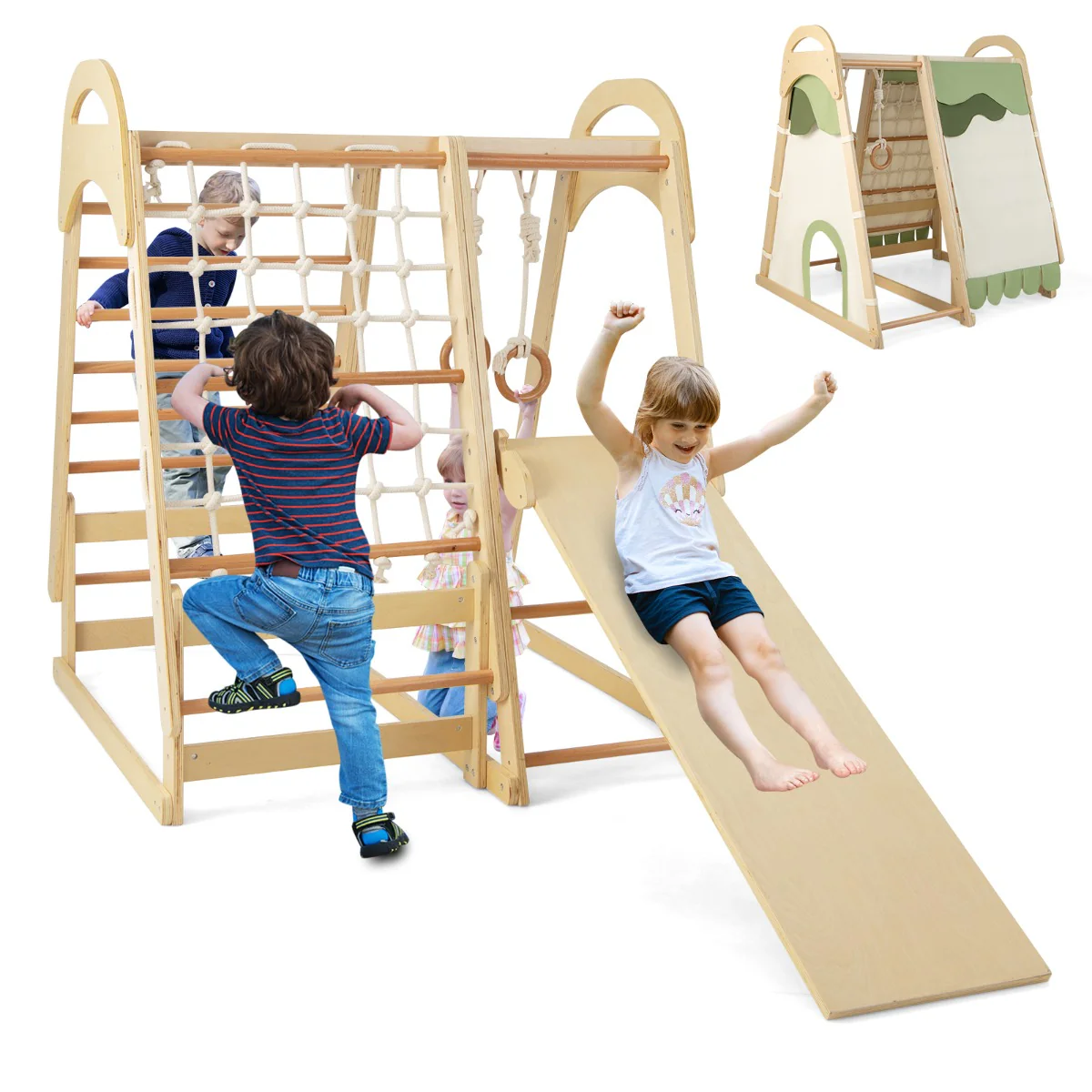 Aire de jeux 6 en 1 pour enfants en bois avec toboggan ensemble de jeux d’escalade charge 120 kg 1 an+ 20_0005150