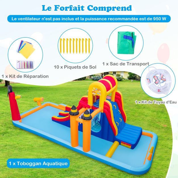 Chteau gonflable en forme bote avec toboggan aquatique & mur d’escalade charge 90 kg pour 3 enfants de 3-10 ans 693 x 295 x 263 cm sans souffleur 20_0008278