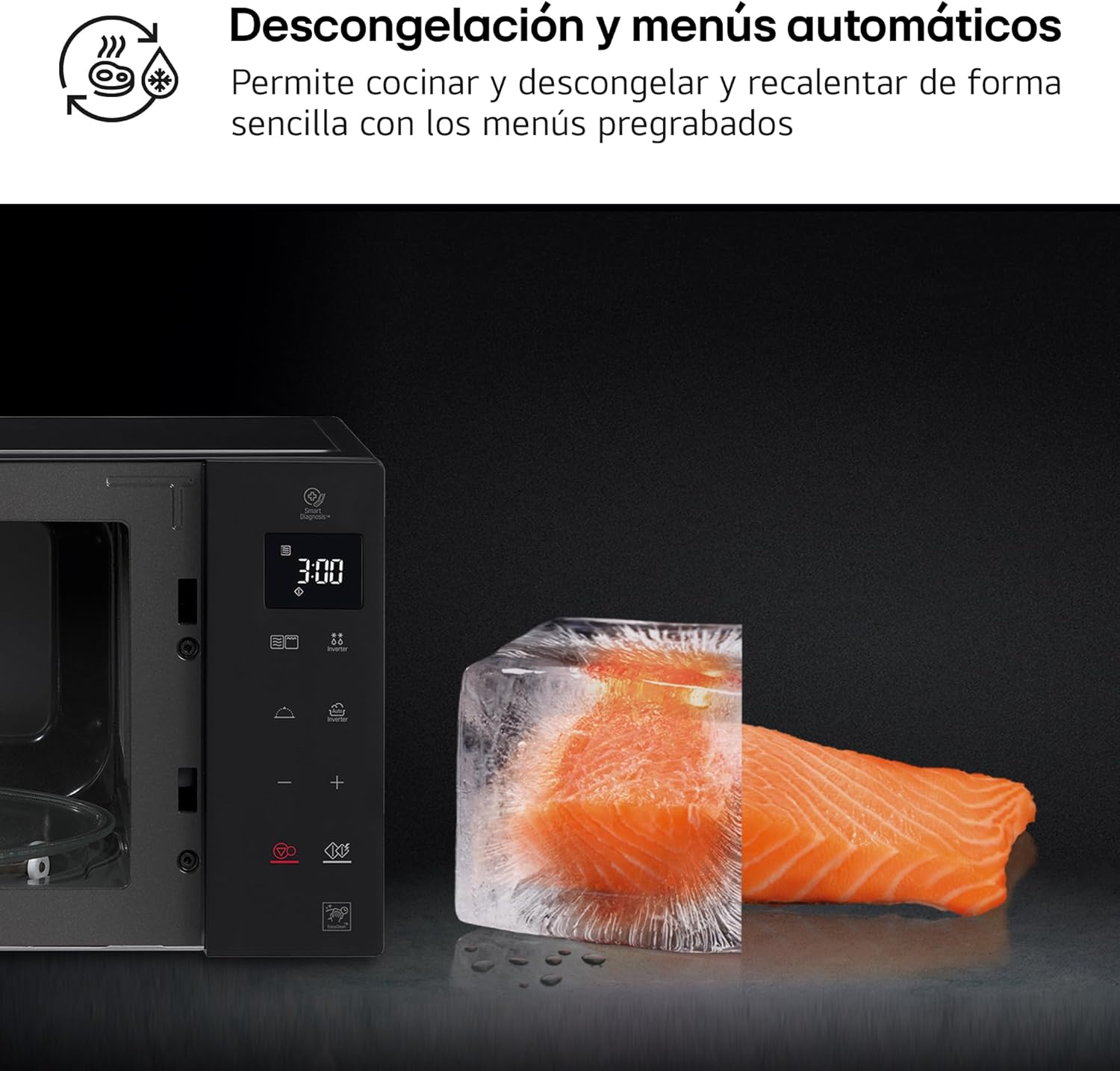 LG MH6535GDS Comptoir de cuisine Four à micro-ondes Smart Inverter avec gril à quartz, 25 L, 1000 W, programmes automatiques, niveaux de puissance réglables, cuisson à vapeur, noir