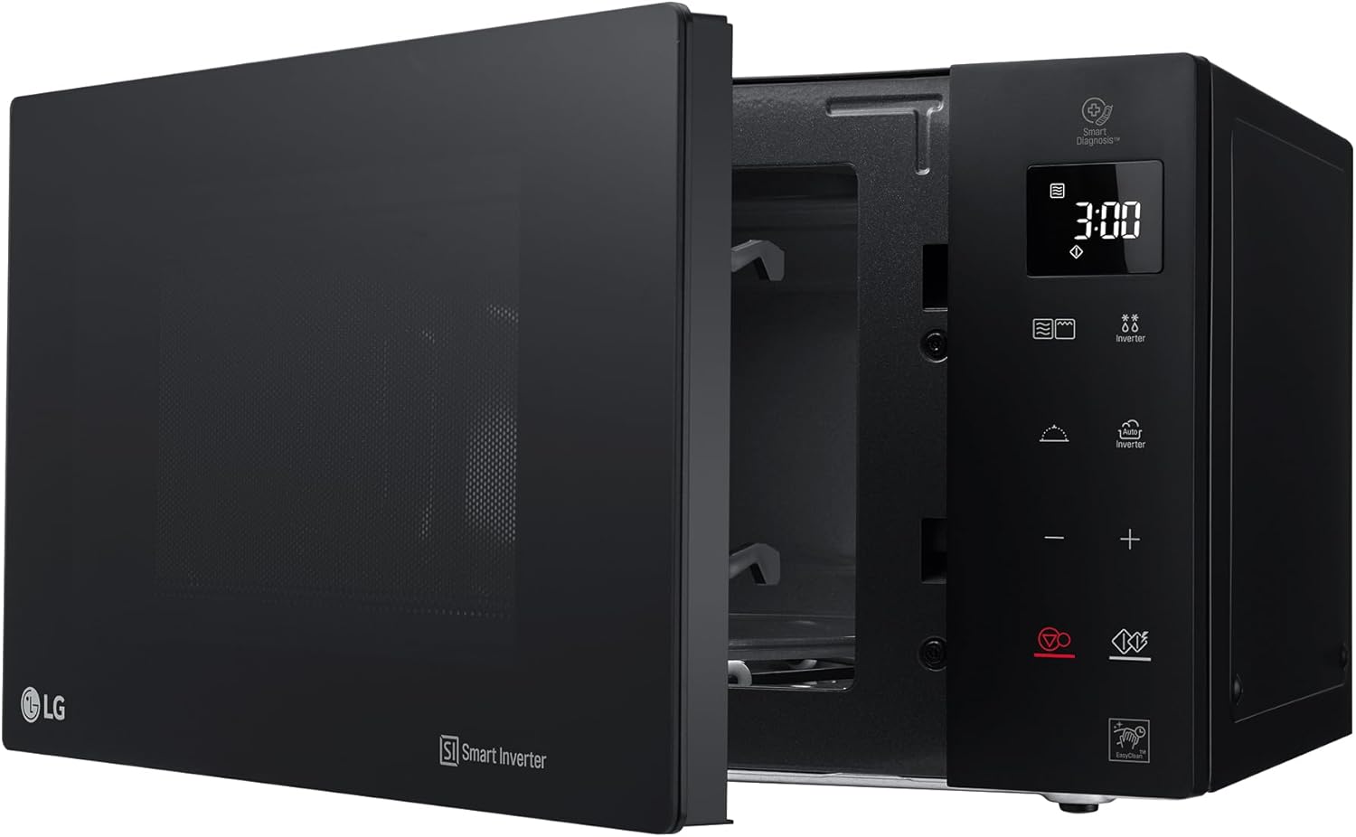 LG MH6535GDS Comptoir de cuisine Four à micro-ondes Smart Inverter avec gril à quartz, 25 L, 1000 W, programmes automatiques, niveaux de puissance réglables, cuisson à vapeur, noir