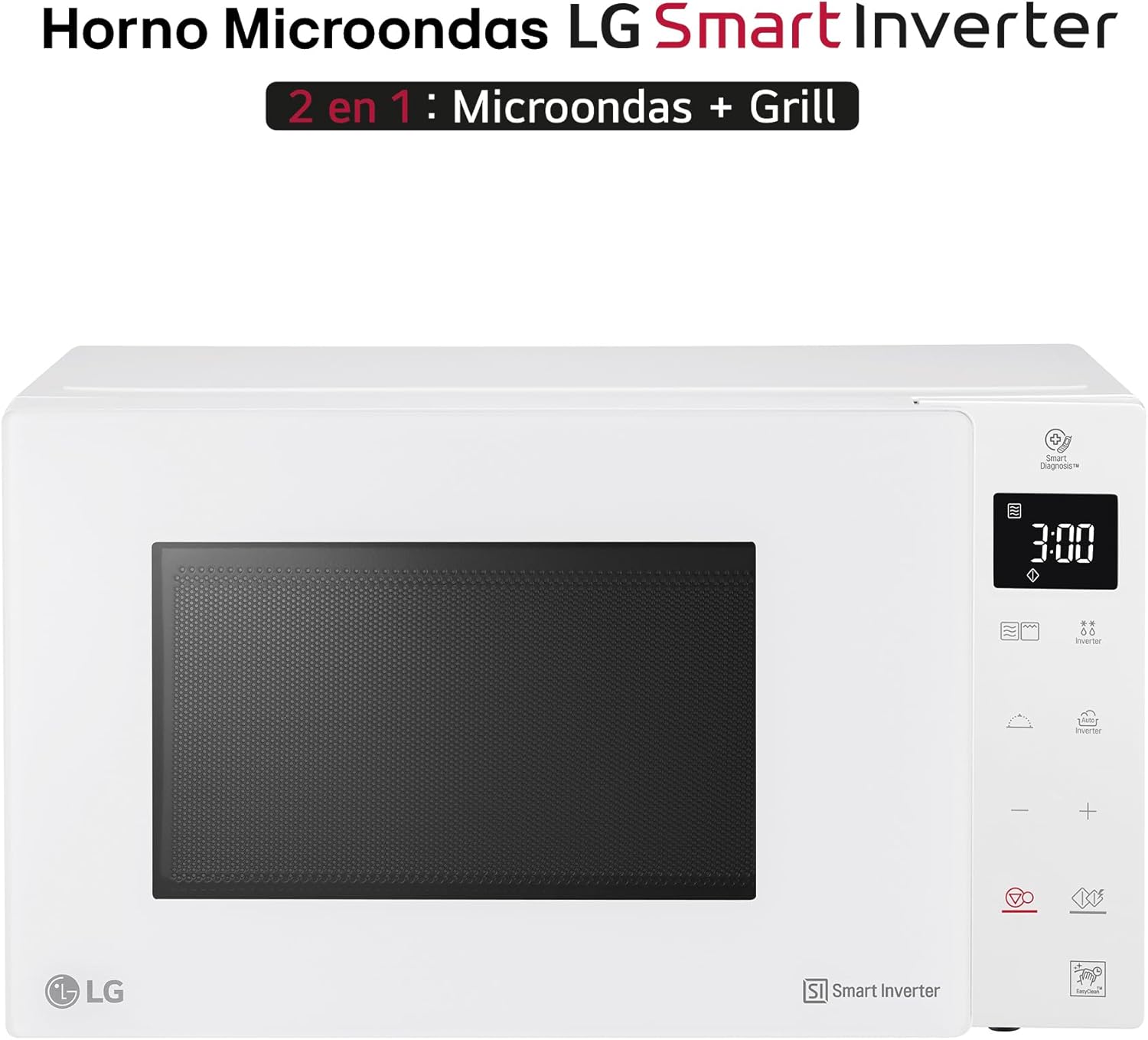 LG MH6535GDS Comptoir de cuisine Four à micro-ondes Smart Inverter avec gril à quartz, 25 L, 1000 W, programmes automatiques, niveaux de puissance réglables, cuisson à vapeur, noir