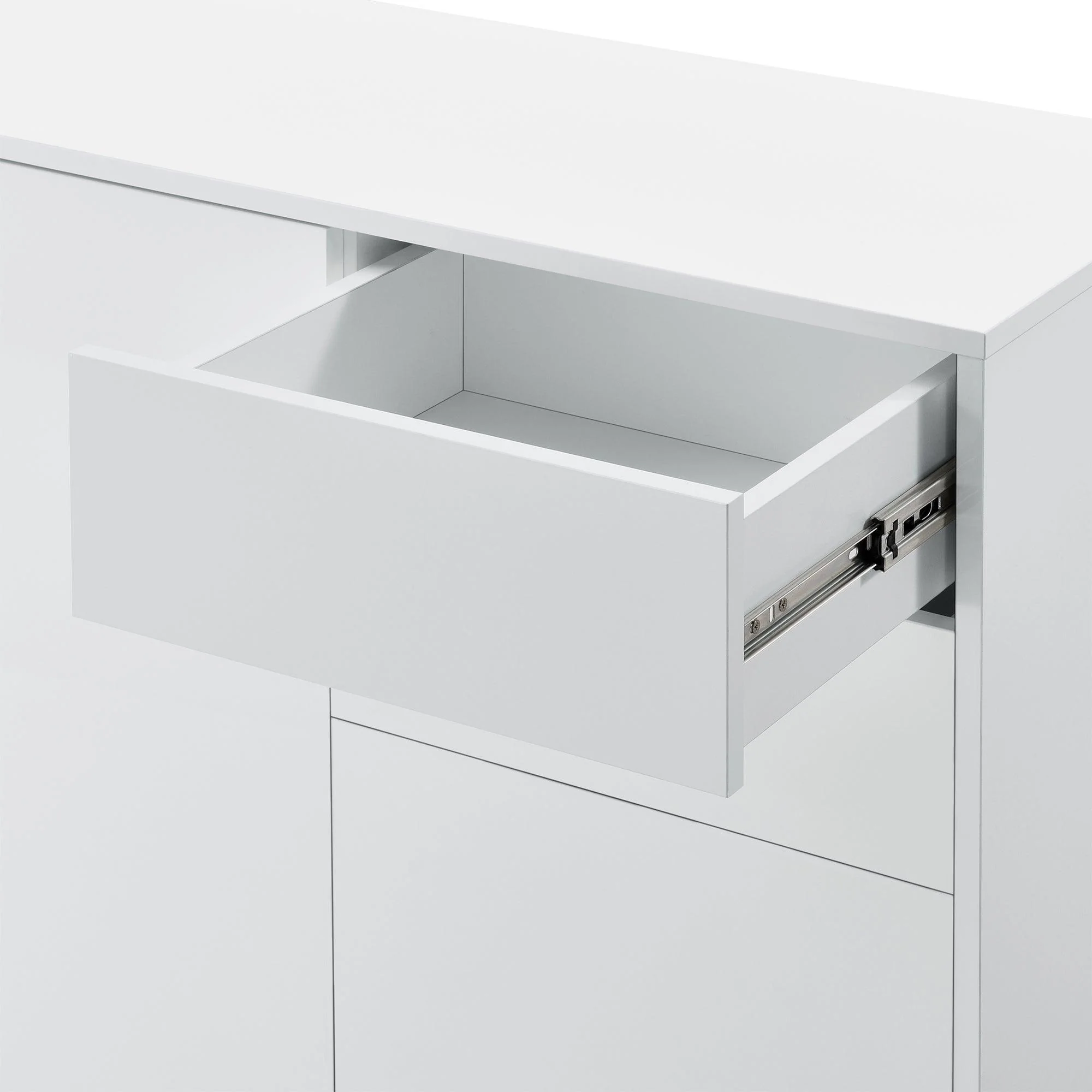 Buffet commode meuble de rangement pratique avec 2 tiroirs 3 portes 117 cm blanc brillant 03_0005046