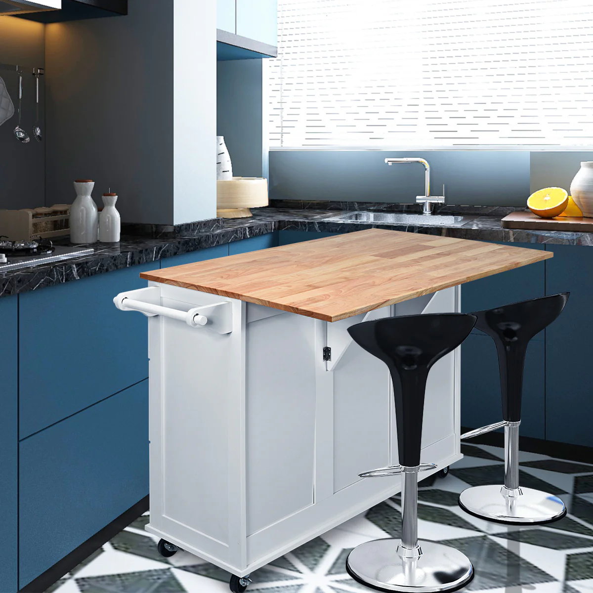 Desserte sur roulettes service de cuisine de roulant avec plans de travail rabattable en bois armoire de rangement 20_0008402