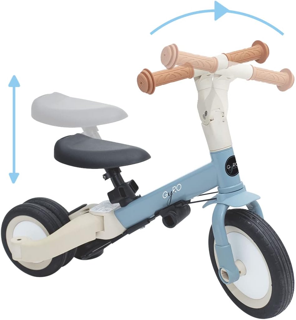 Olmitos Gyro Tricycle évolutif 5-en-1 pour Enfants de 1 à 5 Ans Adaptable et modulable avec ou sans pédales (Bleu)