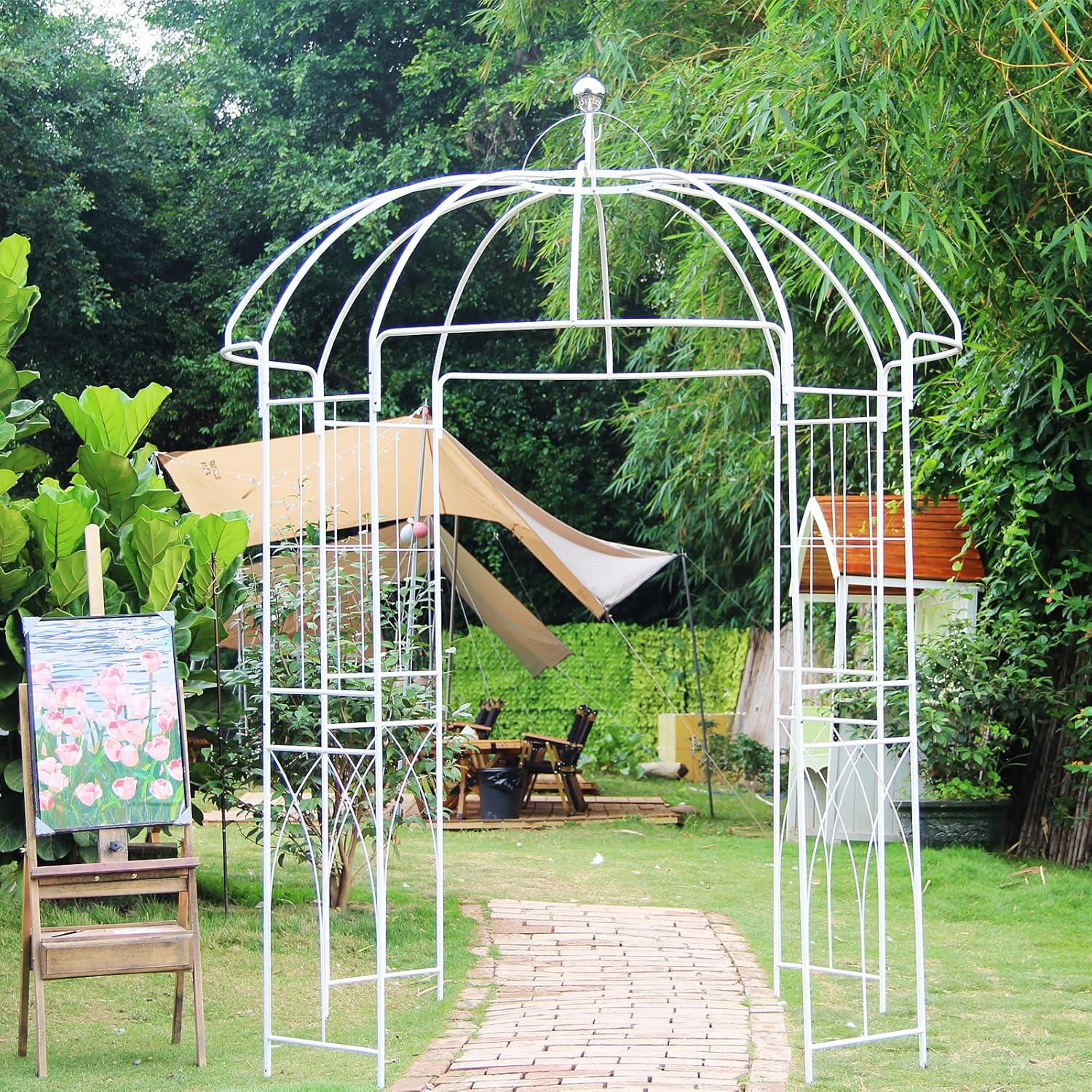 SCENDOR GARDEN Style franais Pergola en Métal, Plantes Grimpantes Terrasse Patio Arceau à Rosiers,Mariage Arche Colonne de Jardin 271x207x207 CM Noir