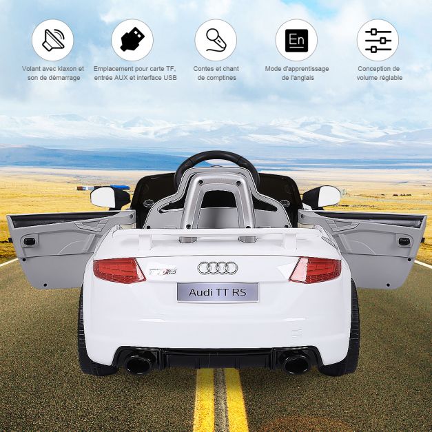 Voiture audi ttrs electrique pour enfants 12v max. 5 km/h double porte avec télécommande 2.4g blanc 20_0009677