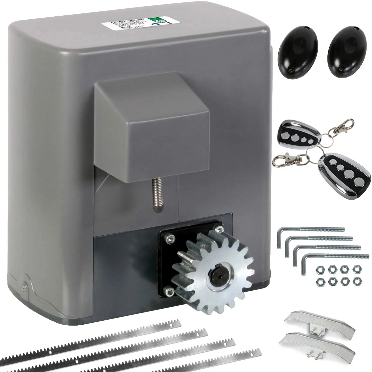 Motorisation pour portail coulissant kit 2 télécommandes portée env 30 m et crémaillères incluses max 600 kg 180 watts ouvre portail automatique moteur des portes coulissantes 01_0000398