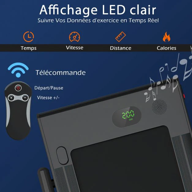Tapis de course pliable 2 en 1 tapis roulant électrique motorisé 1-12 km/h avec télécommande écran LED noir 20_0006036