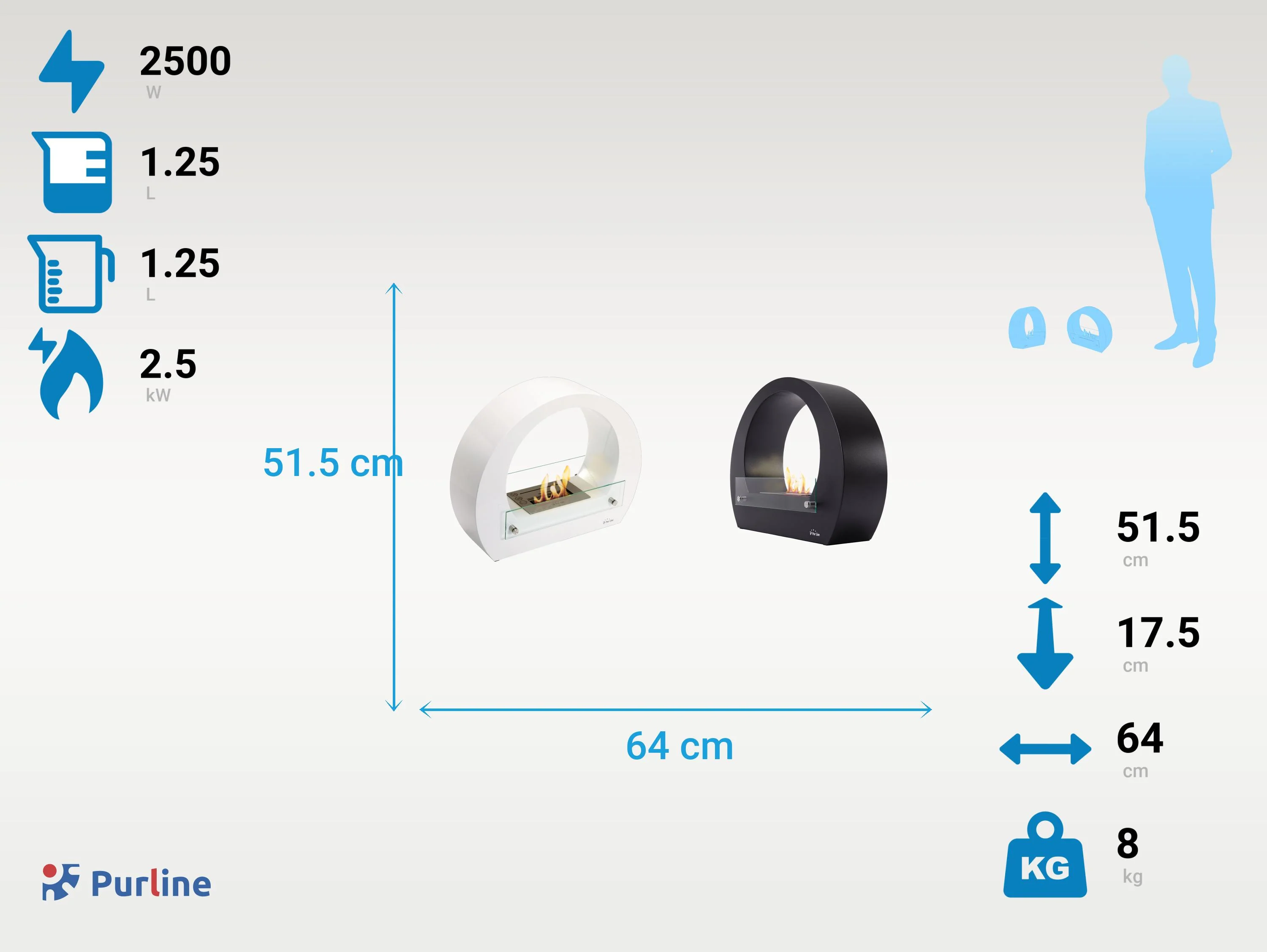 Cheminée à l'éthanol au sol en acier blanc avec flamme réglable