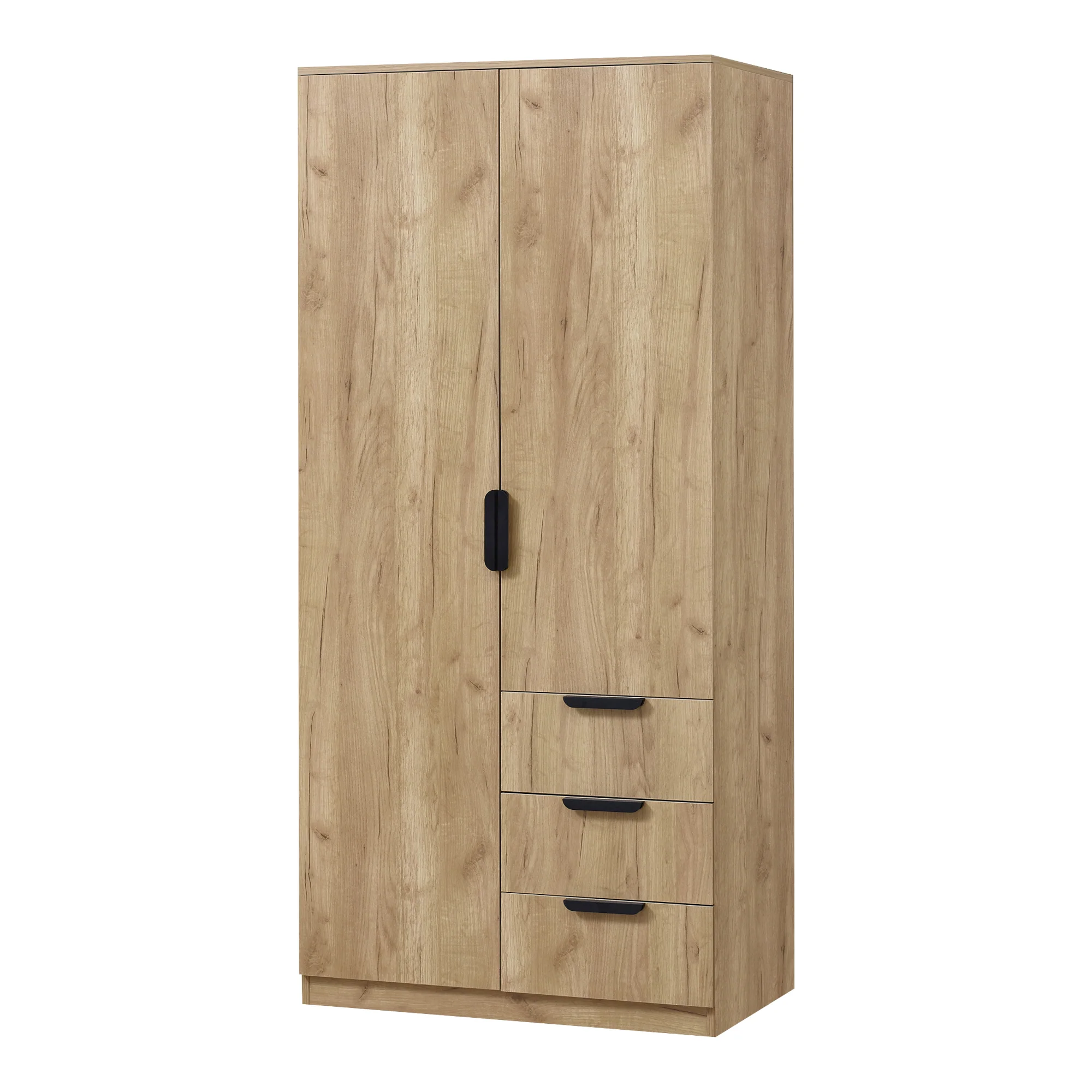 Armoire de chambre garde-robe moderne meuble de rangement intemporel 1 penderie 4 étagères 3 tiroirs MDF 176 x 80 x 52 cm effet chêne 03_0006370