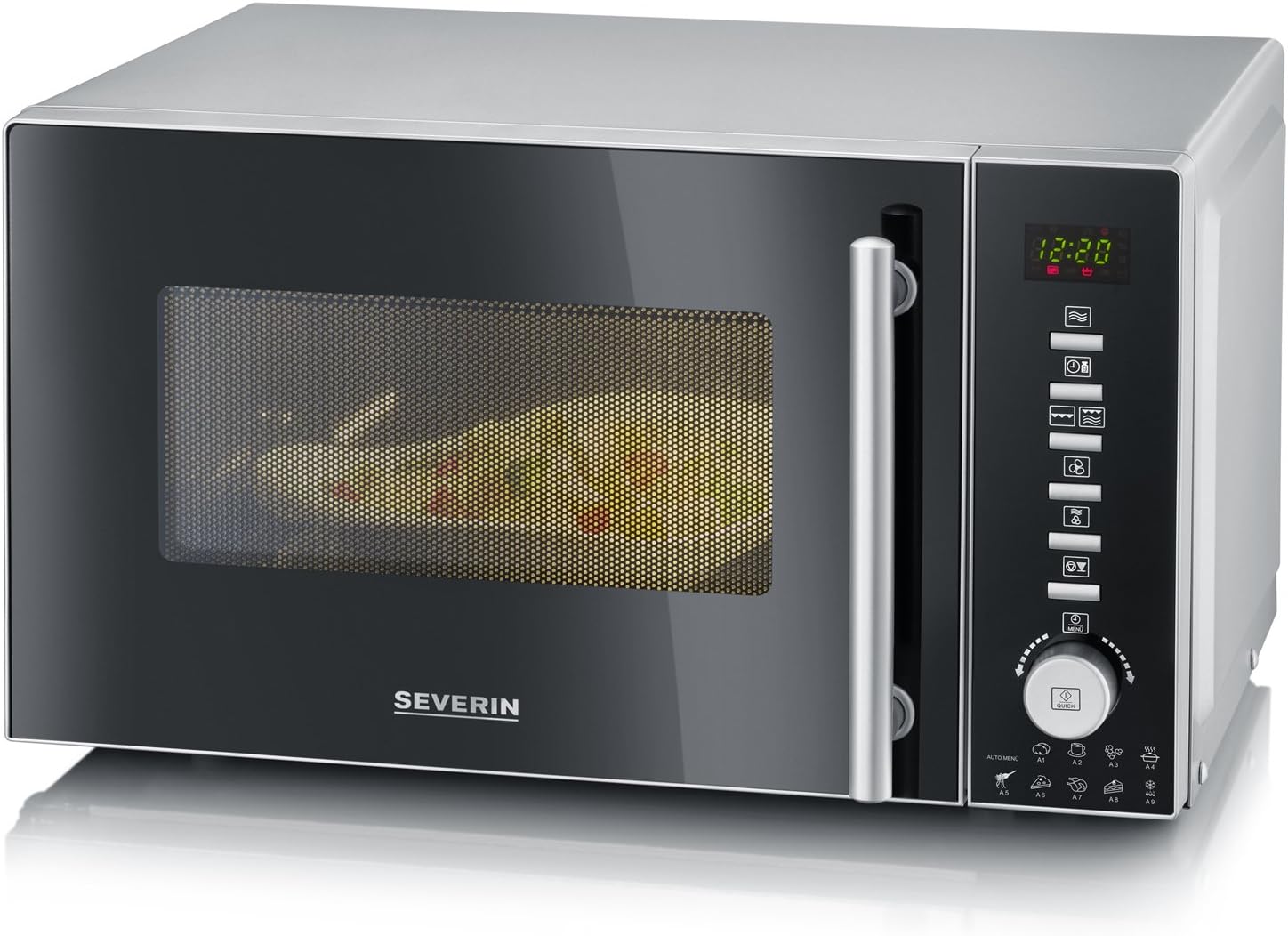 SEVERIN Four à micro-ondes 30 L, 2 500 W, avec fonction gril et chaleur tournante, avec 5 niveaux de puissance, 10 programmes automatiques, Inox/Noir, MW 7775