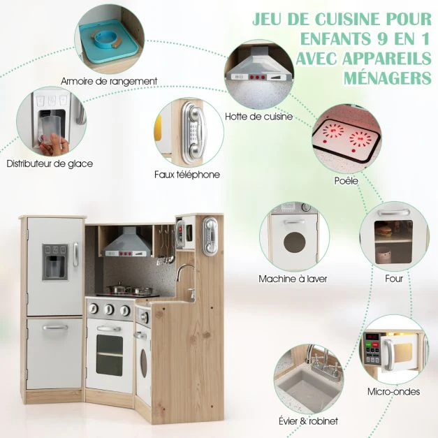 Cuisine enfants en bois XXL angle 105 x 49 x 85 cm ( l x l x h ) cuisine complet avec four lave linge 3 an+ 20_0006460