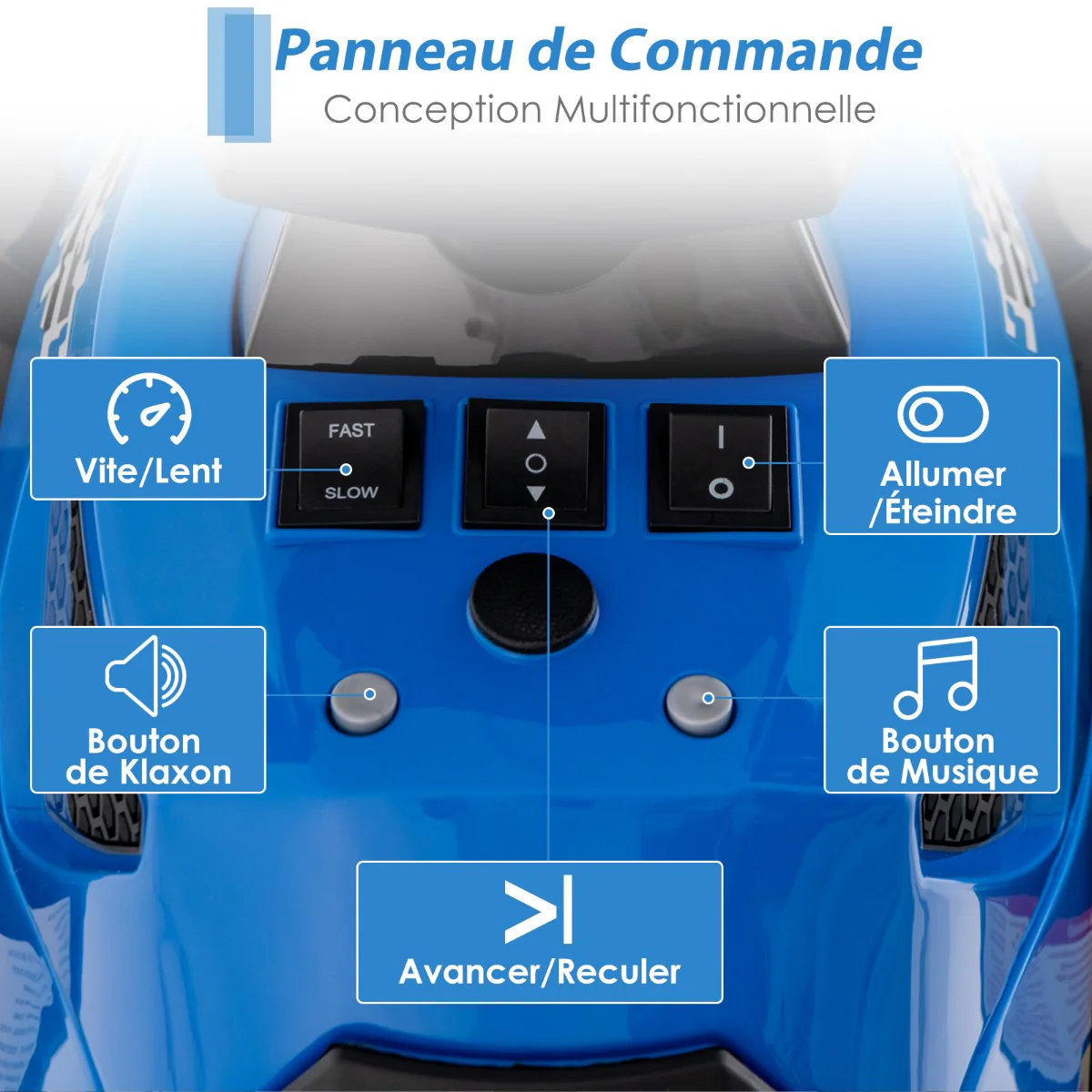 Quad electrique pour enfants 12v 7ah led musique pédale klaxon 3-4 km/h pour enfants de 3 à 8 ans bleu 20_0005929