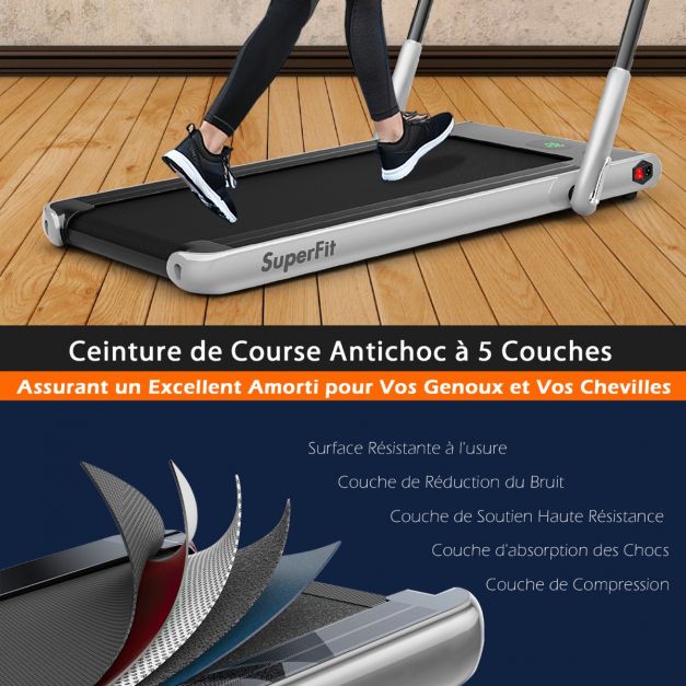 Tapis de course pliable 2 en 1 tapis roulant électrique motorisé 1-12 km/h avec télécommande écran LED argent 20_0006034