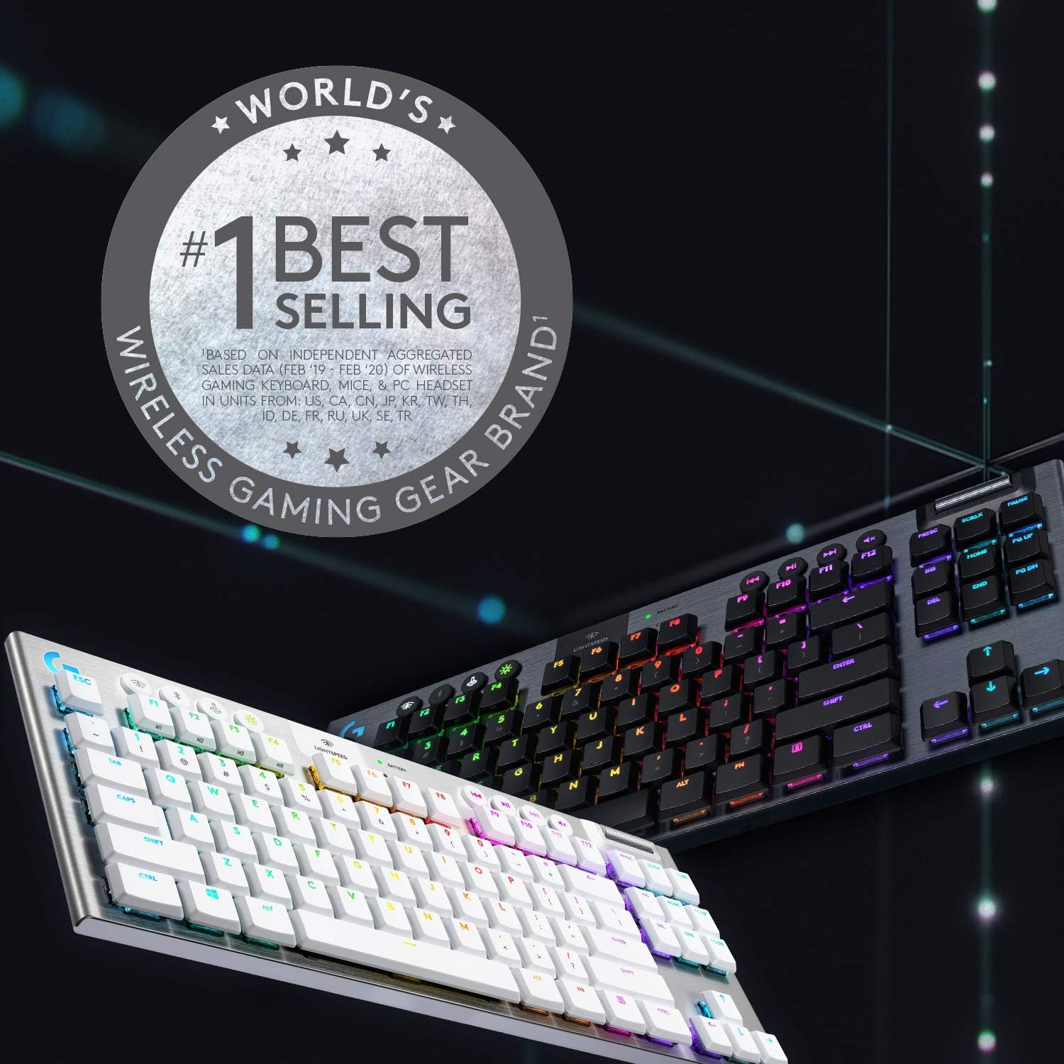 Logitech G915 TKL Tenkeyless LIGHTSPEED Clavier Gamer Mécanique, Switch ultra-plat GL Tactile, RGB LIGHTSYNC, Design élégant et mince, 40+ heures de jeu, Franais AZERTY - Noir