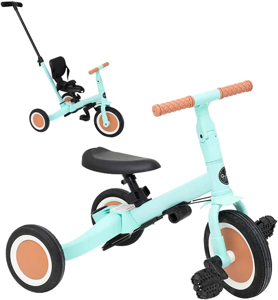 Olmitos Gyro Tricycle évolutif 5-en-1 pour Enfants de 1 à 5 Ans Adaptable et modulable avec ou sans pédales (Bleu)