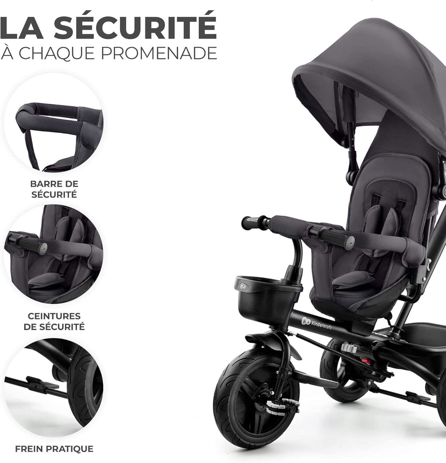 Kinderkraft AVEO Tricycle Bébé volutif, Draisienne volutif, Trike Bebe, Velo Poussette Bebe volutif, Velo Enfant 5 Ans, De 9 Mois, Pliable, Facile  Plier, Accessoires Pratiques, Gris