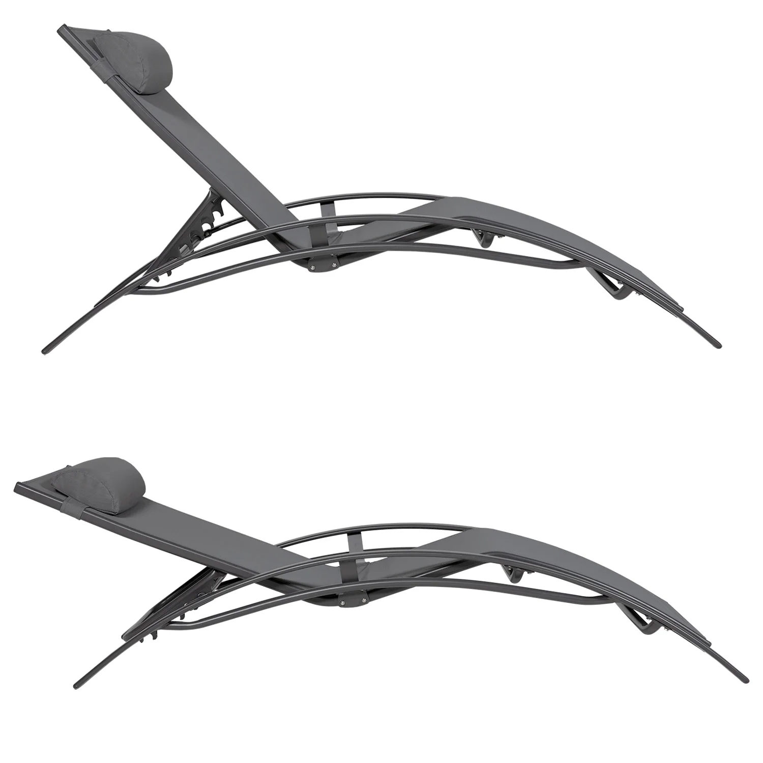 Lot de 2 transats GALAPAGOS en textilène gris - aluminium gris anthracite Happy Garden