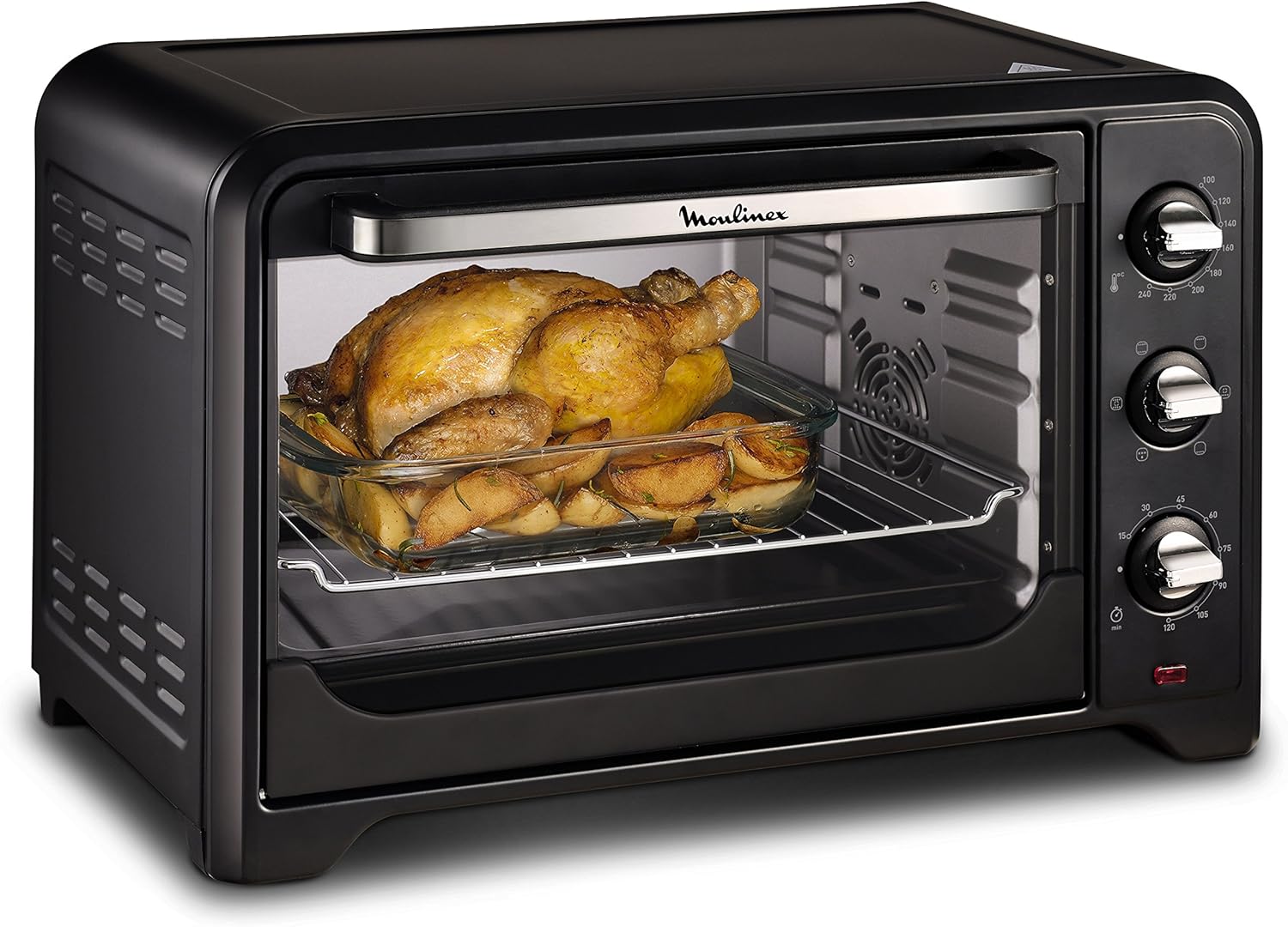 Moulinex Optimo OX484810 - Four à convection de 39 L, 6 modes de cuisson avec thermostat jusqu'à 240 ° et minuterie jusqu'à 120 minutes, plaque de cuisson et grilles réversibles, design compact