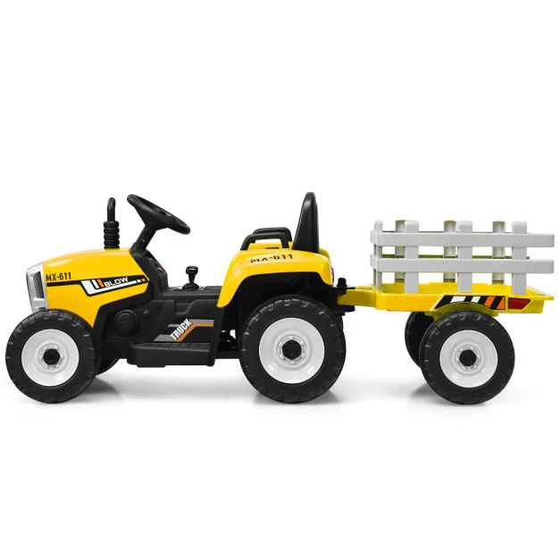 Tracteur electrique avec remorque pour enfants 3 vitesses lumières led fonctions audio usb et bluetooth jaune 20_0006612