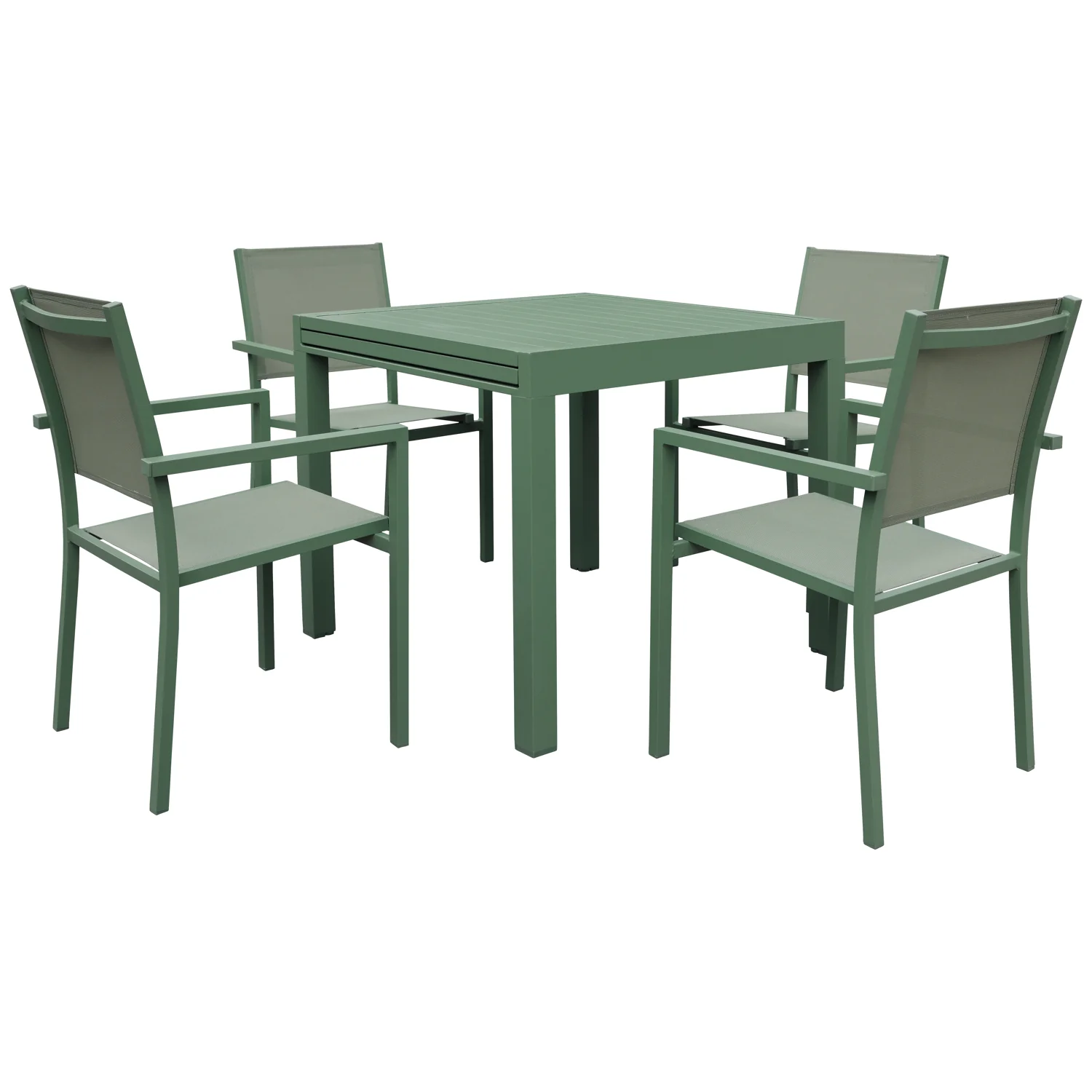 Salon de jardin VENEZIA extensible 90/180 en textilène vert sauge 8 places - aluminium vert sauge Happy Garden