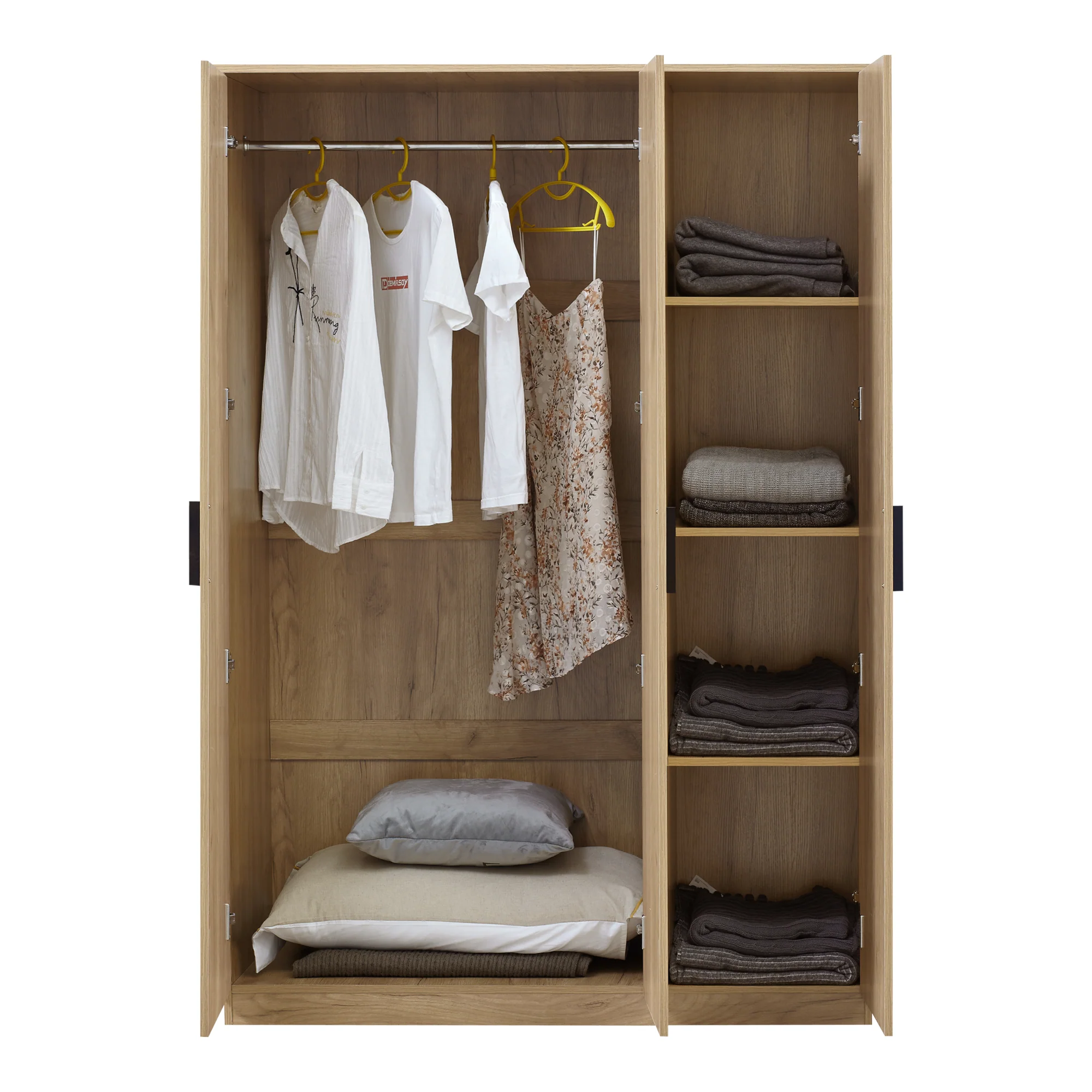 Armoire de chambre garde-robe moderne meuble de rangement intemporel 1 penderie 4 étagères MDF 176 x 120 x 52 cm effet chêne 03_0006371